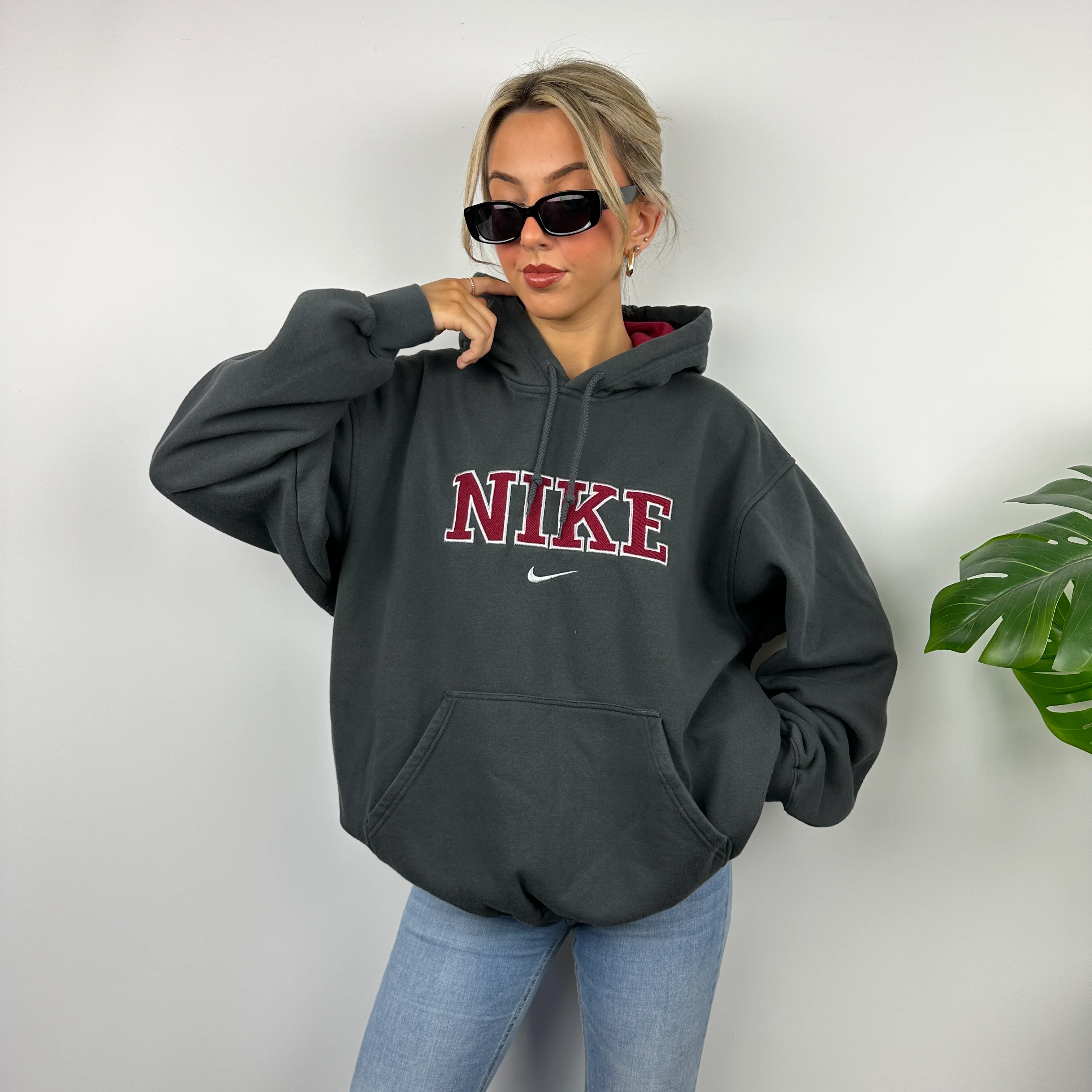 Nike Grey Embroidered Spell Out Hoodie (M) - Image 6