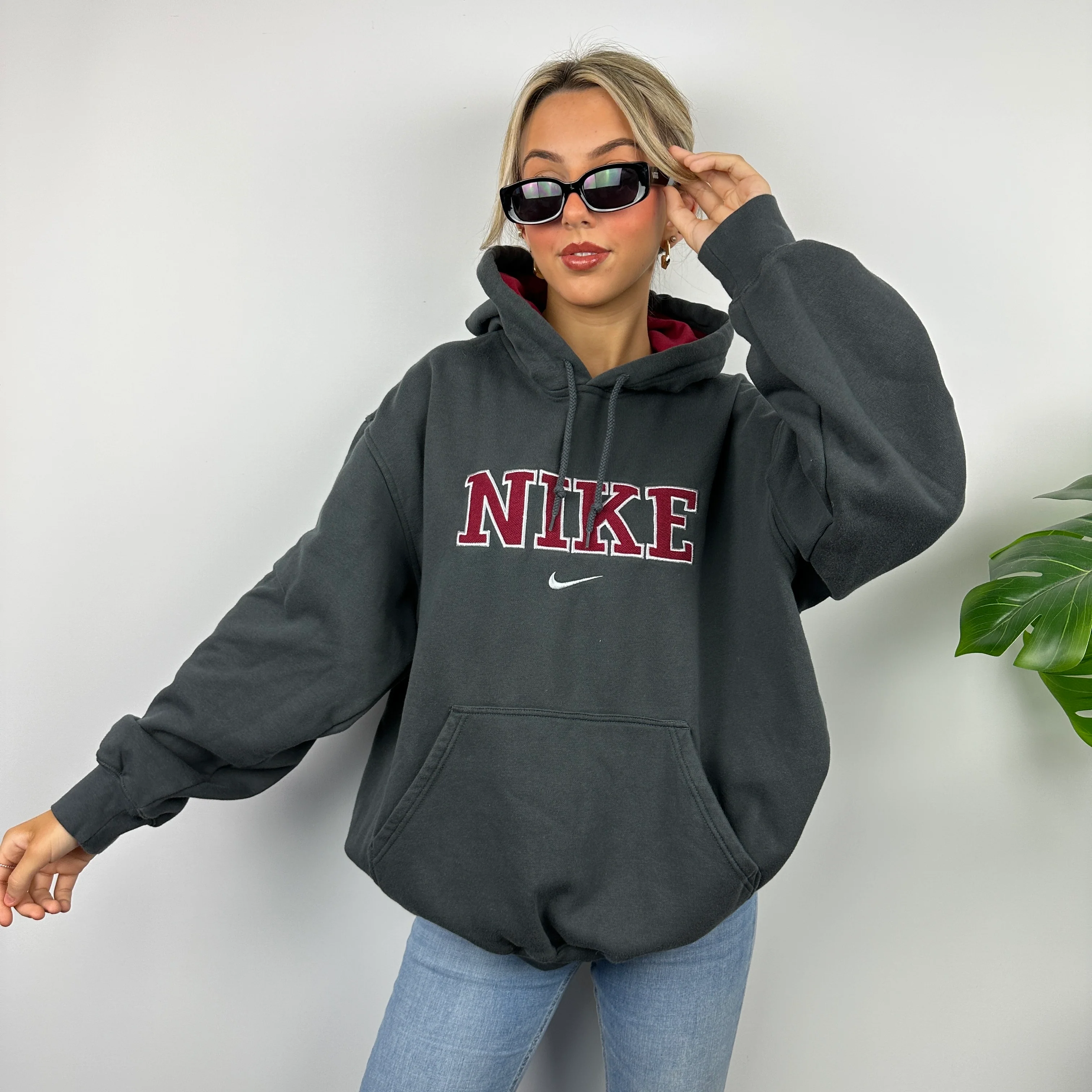 Nike Grey Embroidered Spell Out Hoodie (M) - Image 7