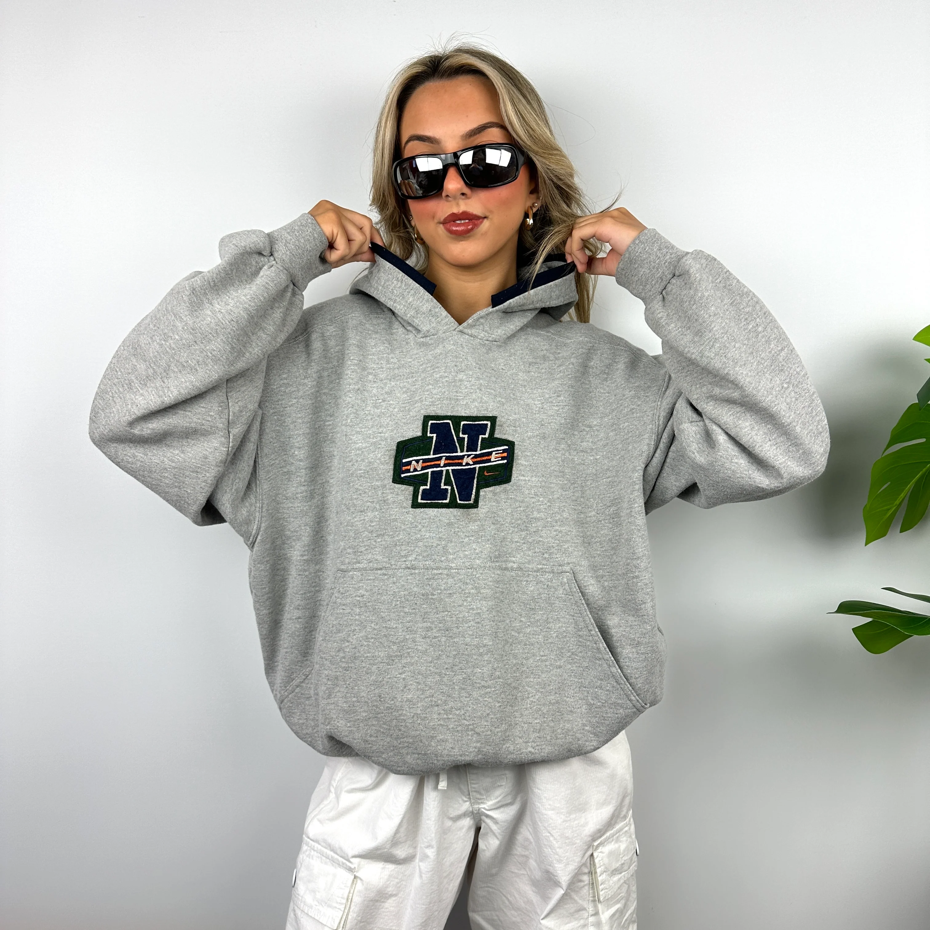 Nike Grey Embroidered Spell Out Hoodie (M)