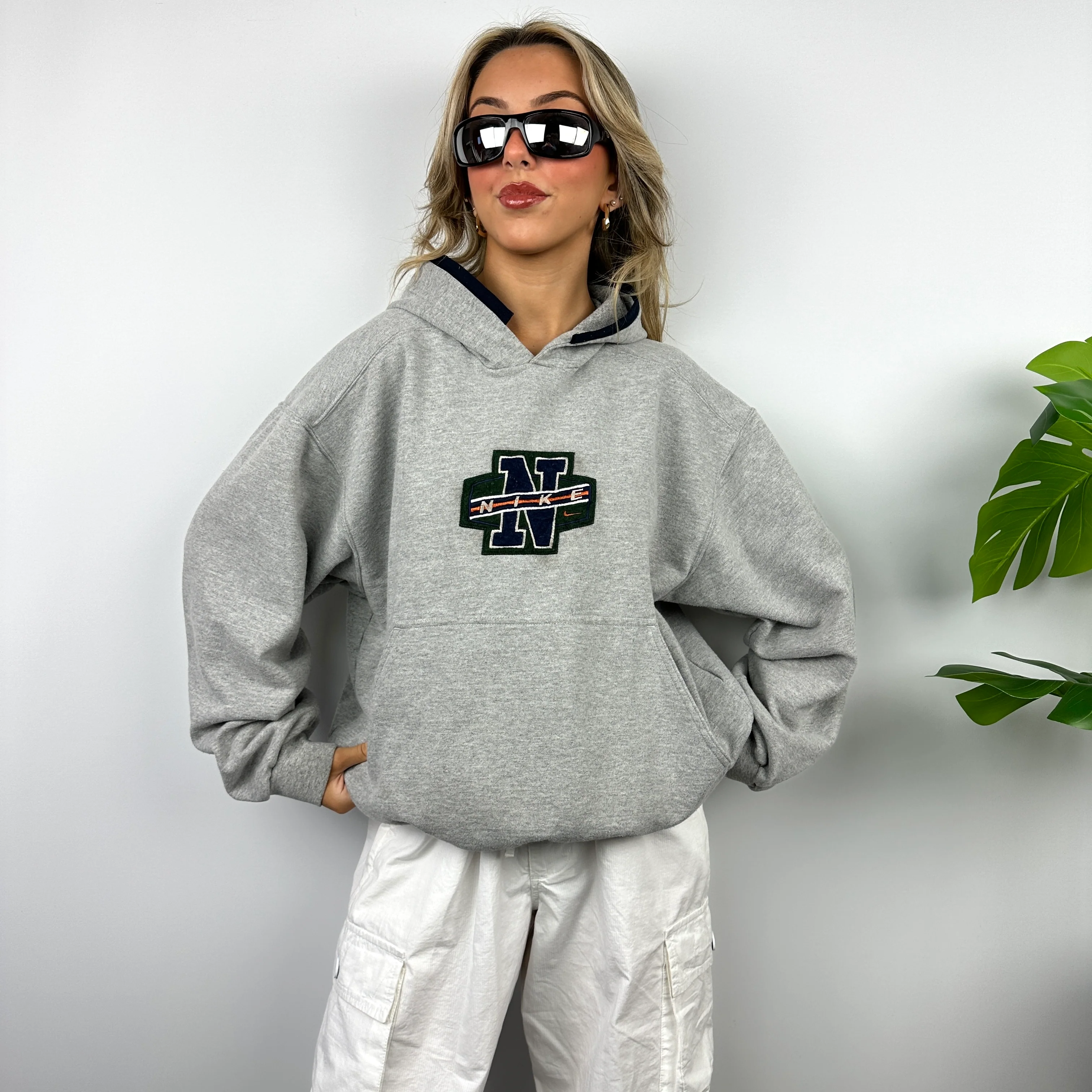 Nike Grey Embroidered Spell Out Hoodie (M) - Image 2