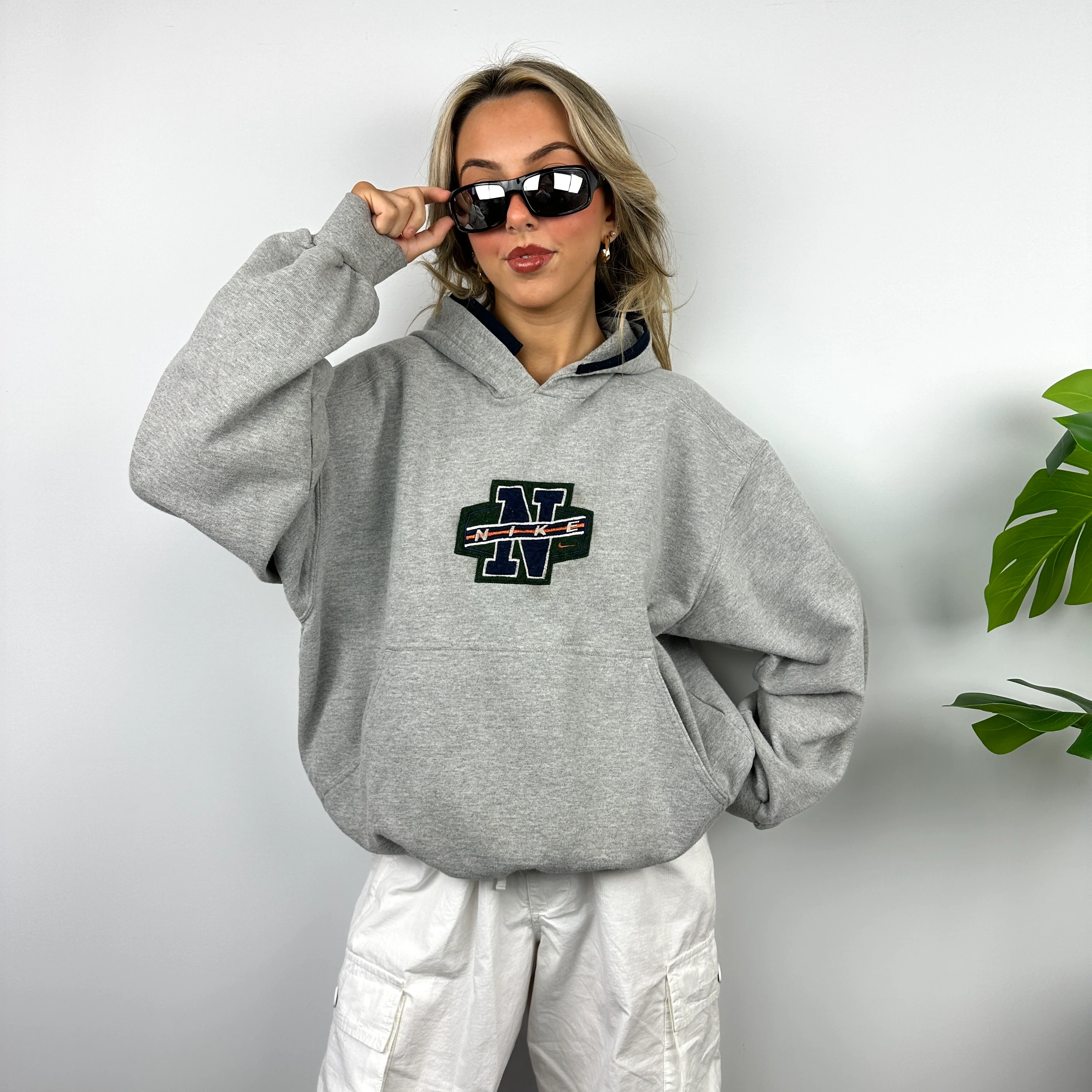Nike Grey Embroidered Spell Out Hoodie (M) - Image 6