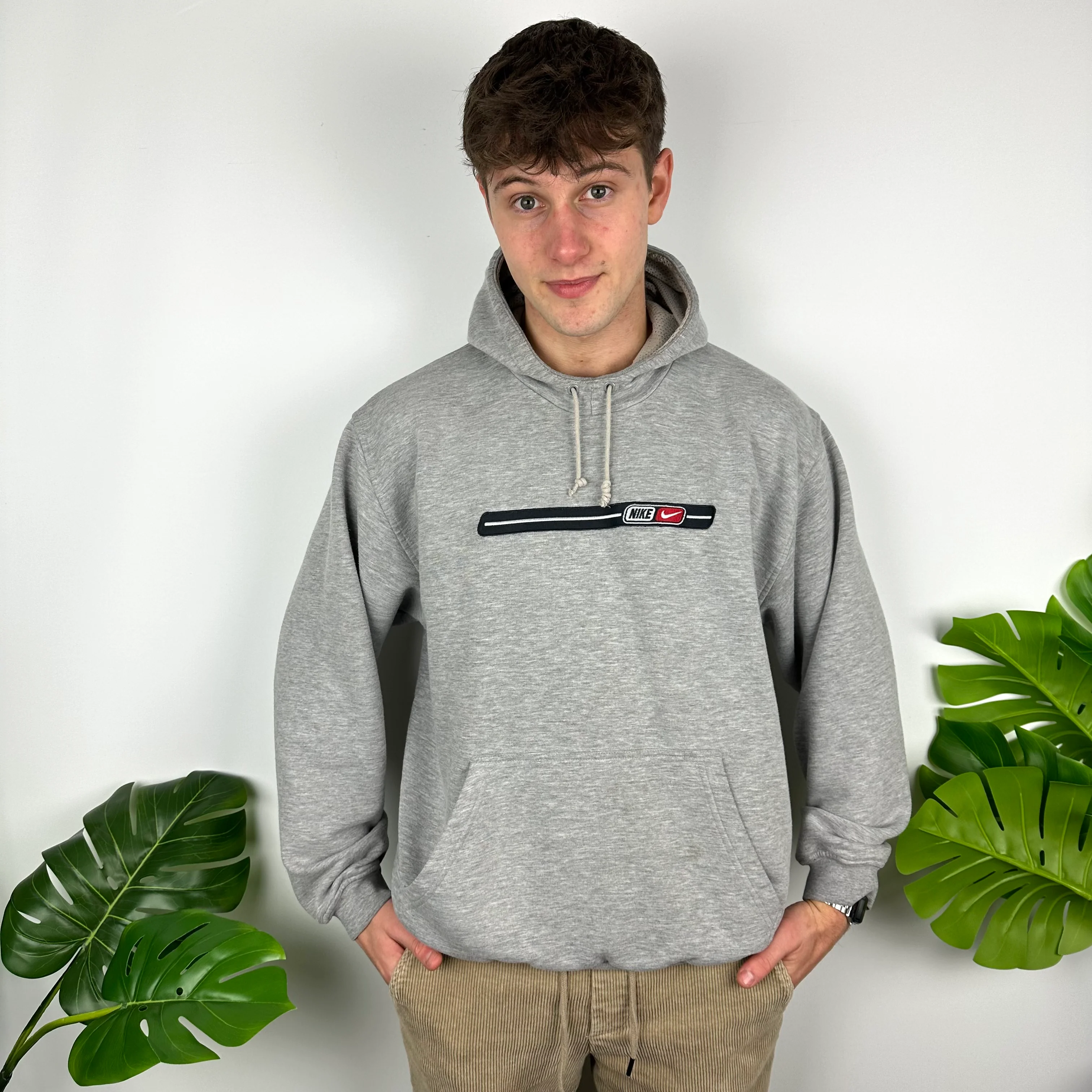 Nike Grey Embroidered Spell Out Hoodie (L) - Image 3