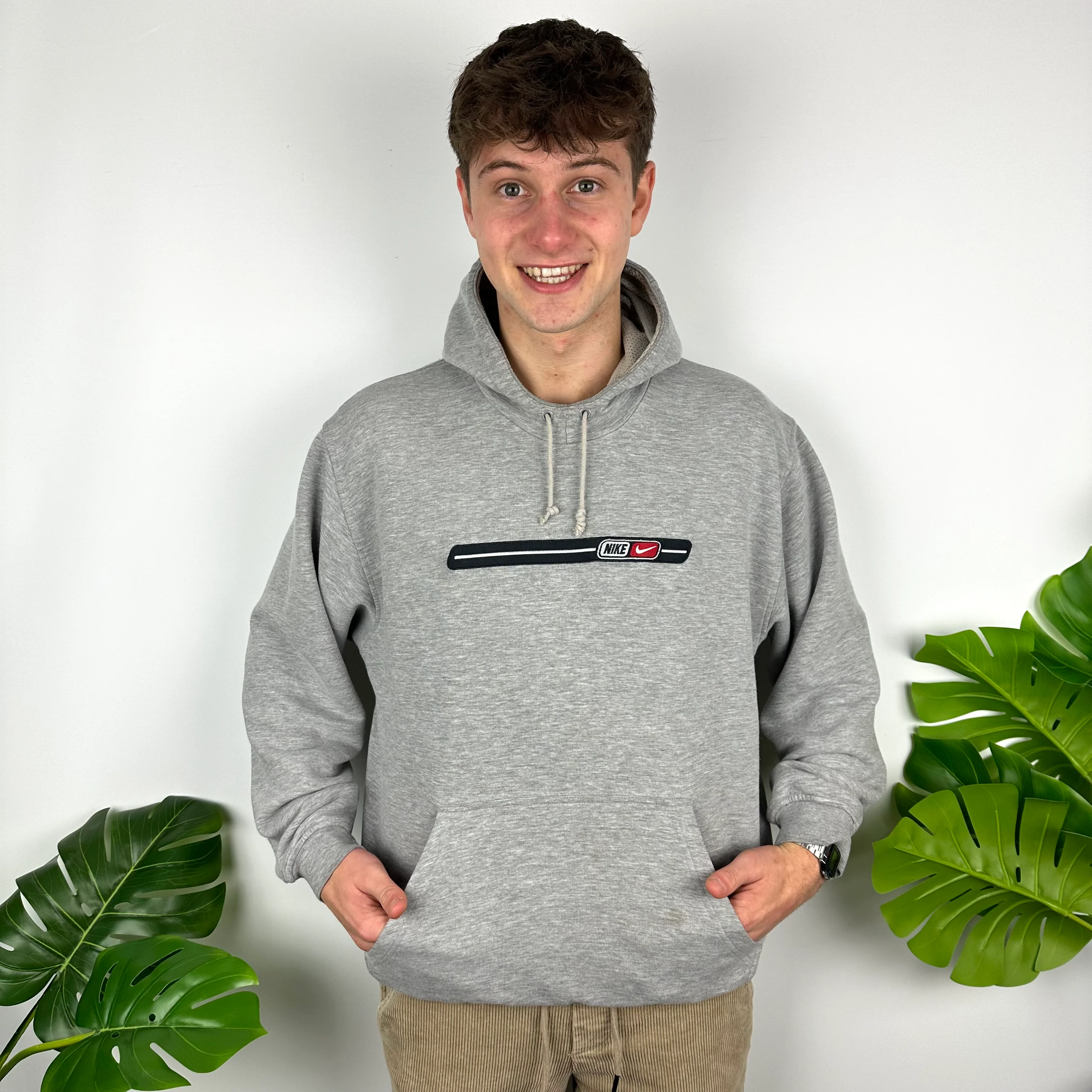 Nike Grey Embroidered Spell Out Hoodie (L) - Image 5