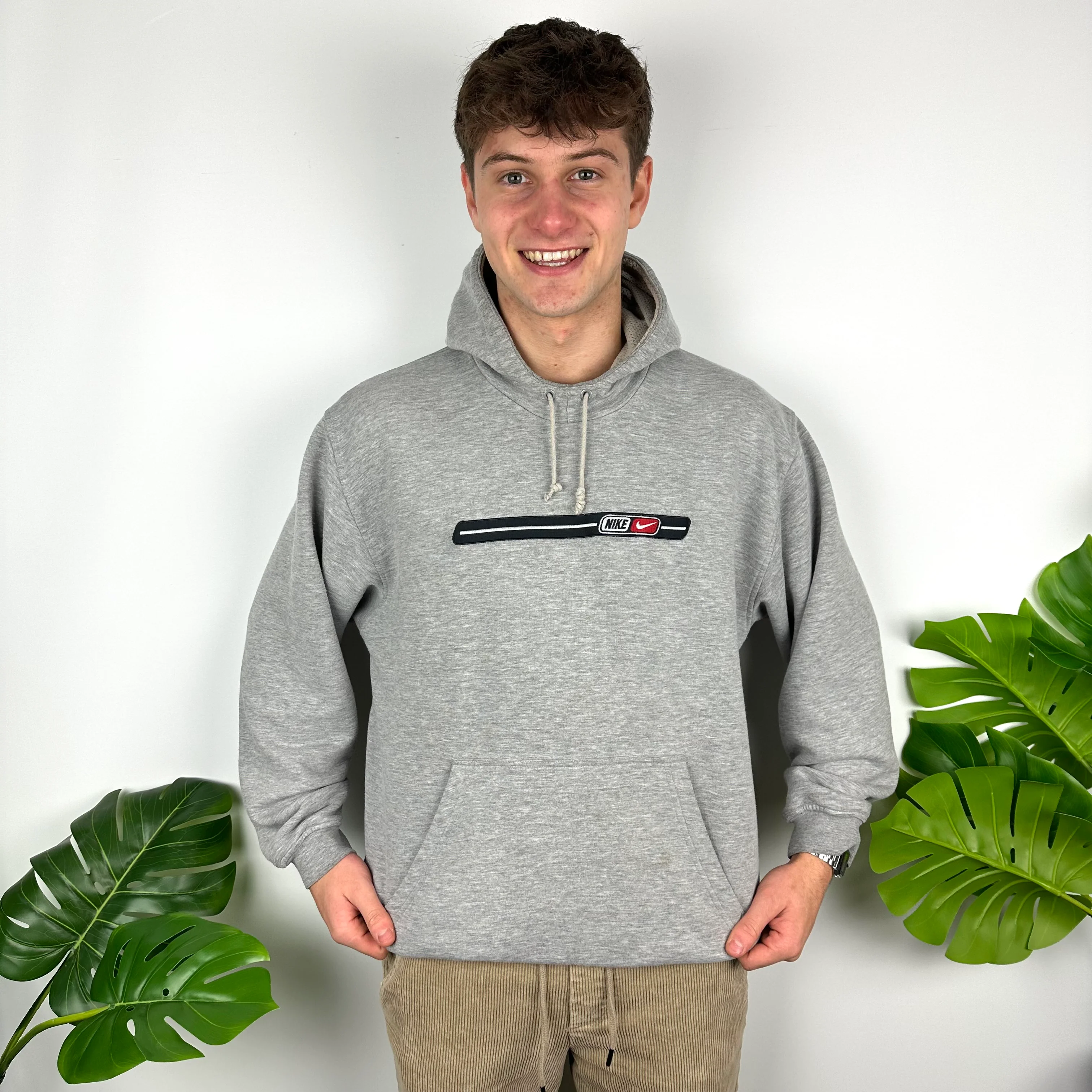 Nike Grey Embroidered Spell Out Hoodie (L) - Image 7