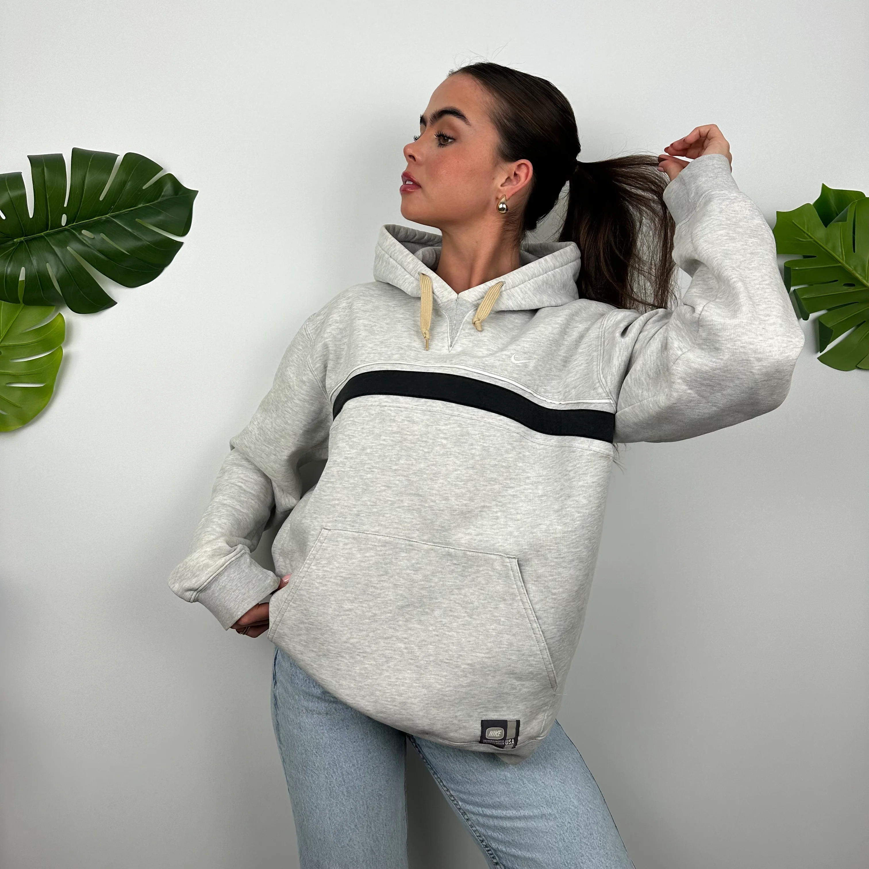 Nike Grey Embroidered Spell Out Hoodie (M) - Image 6