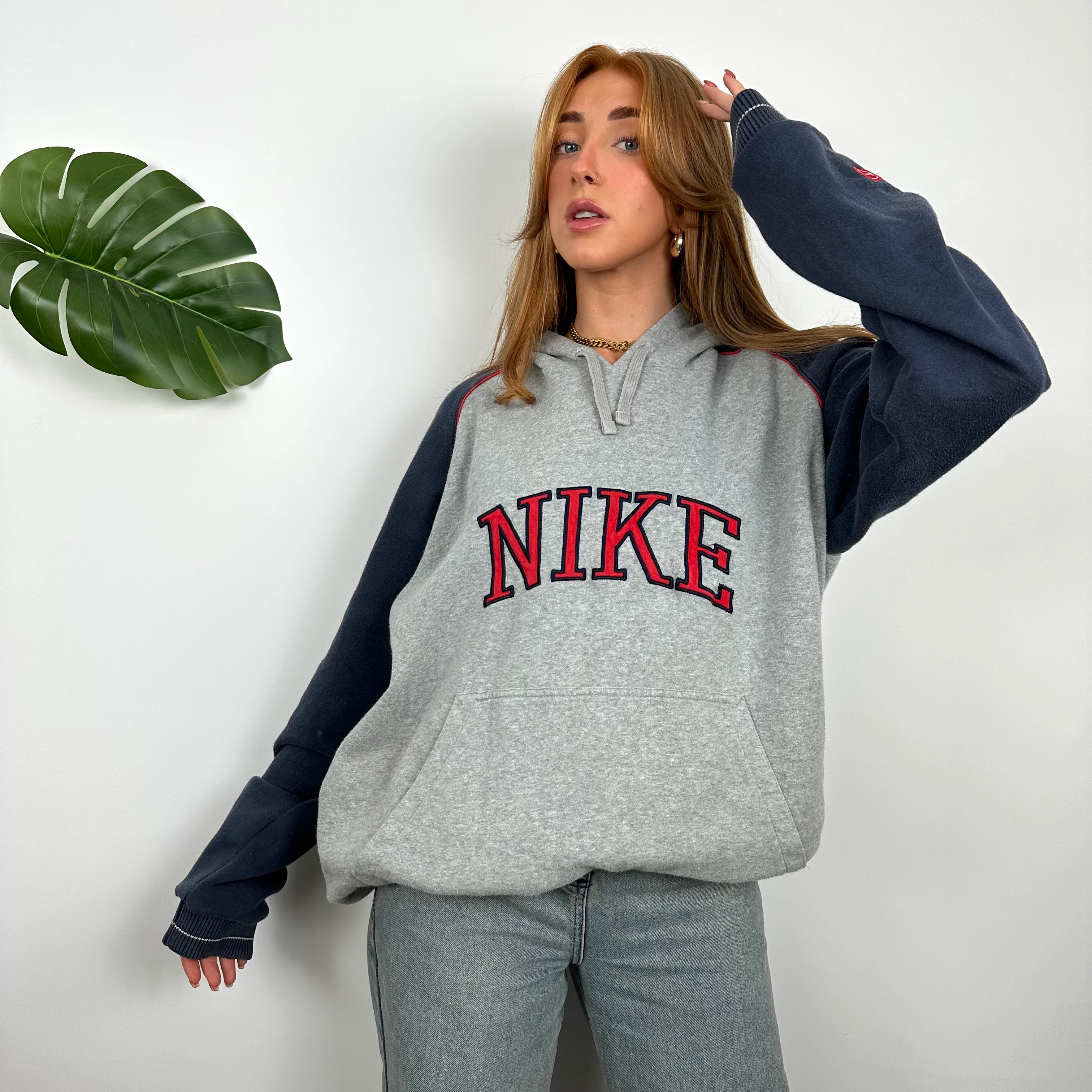 Nike Grey Embroidered Spell Out Hoodie (L) - Image 2