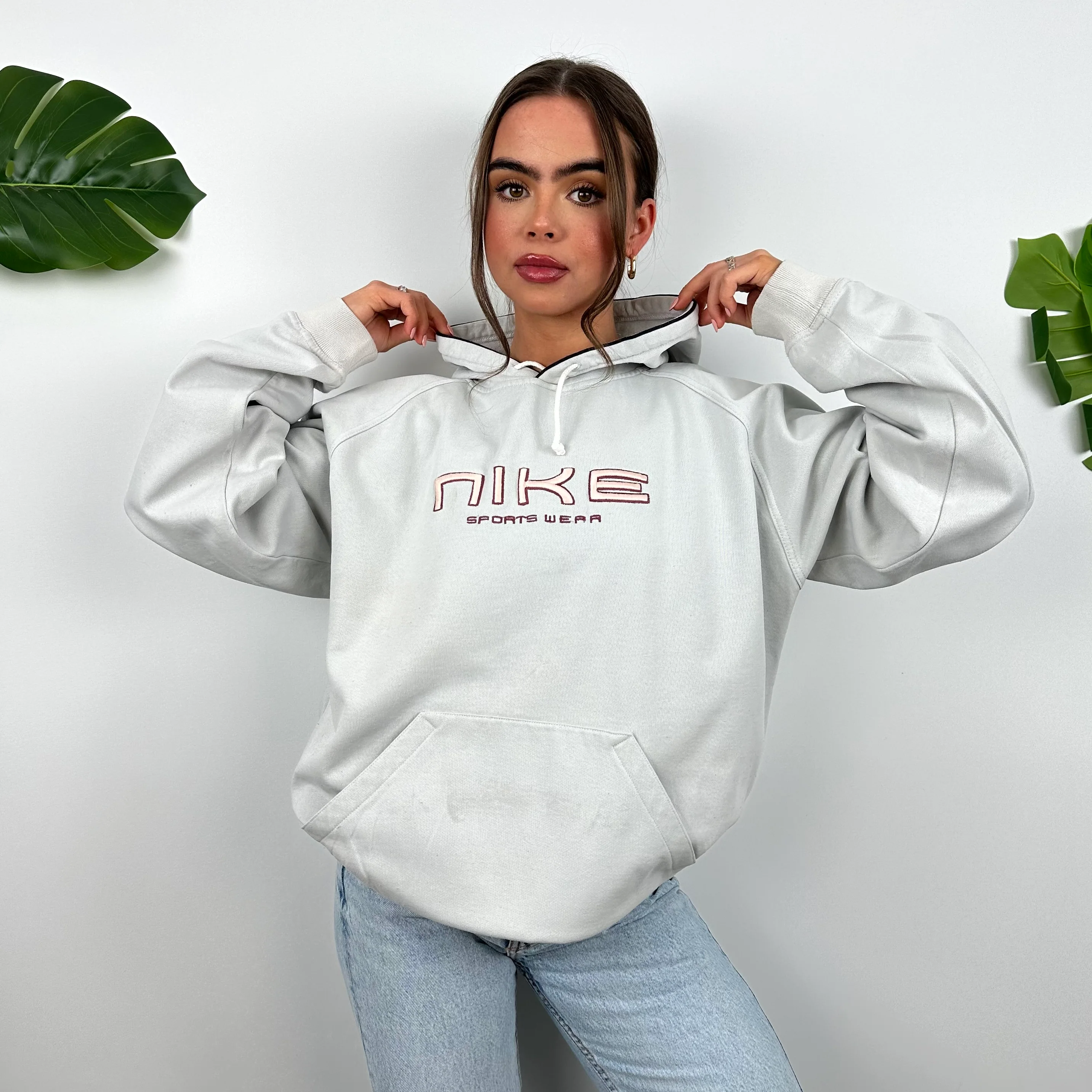 Nike Grey Embroidered Spell Out Hoodie (L) - Image 2