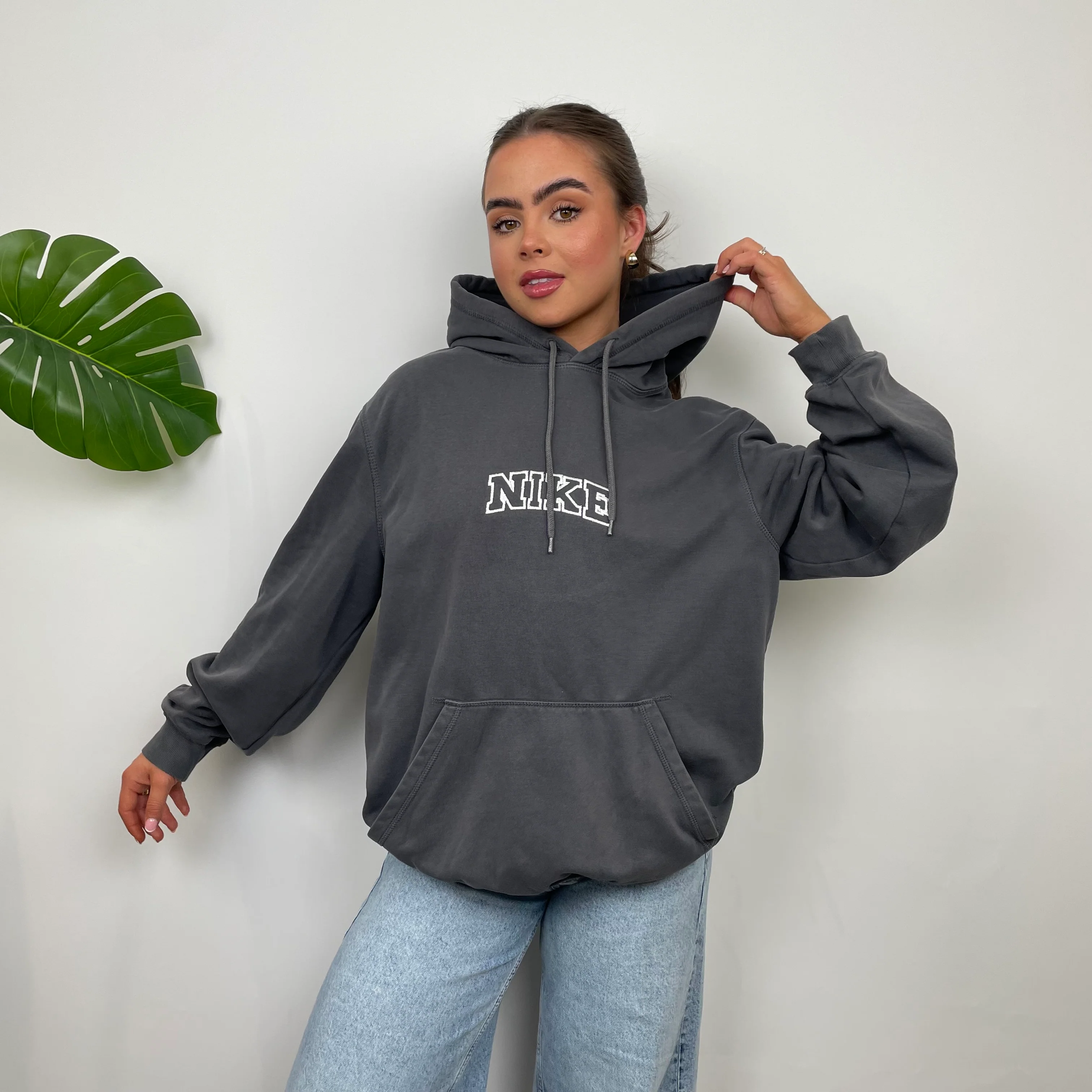 Nike Grey Embroidered Spell Out Hoodie (L) - Image 4
