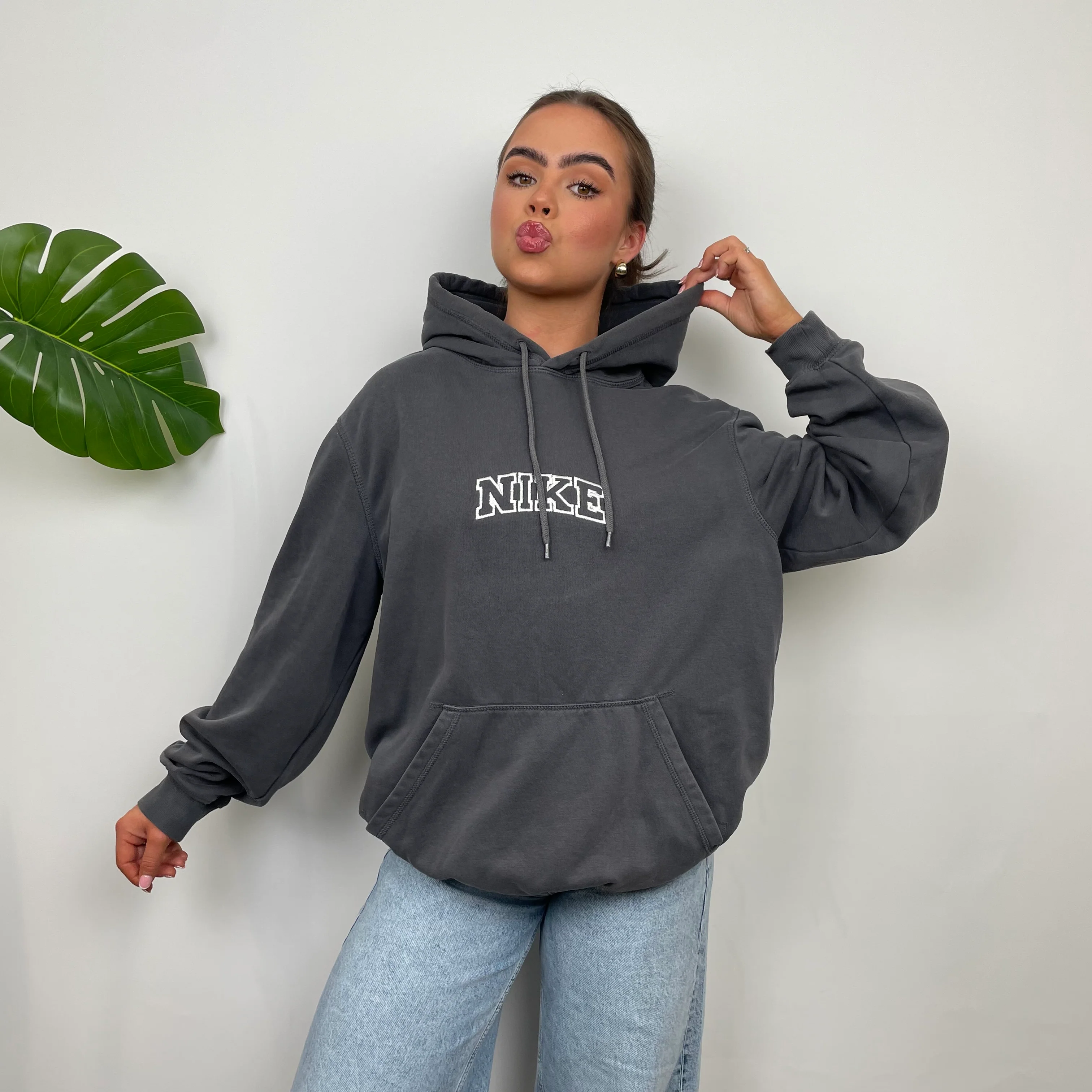 Nike Grey Embroidered Spell Out Hoodie (L) - Image 6