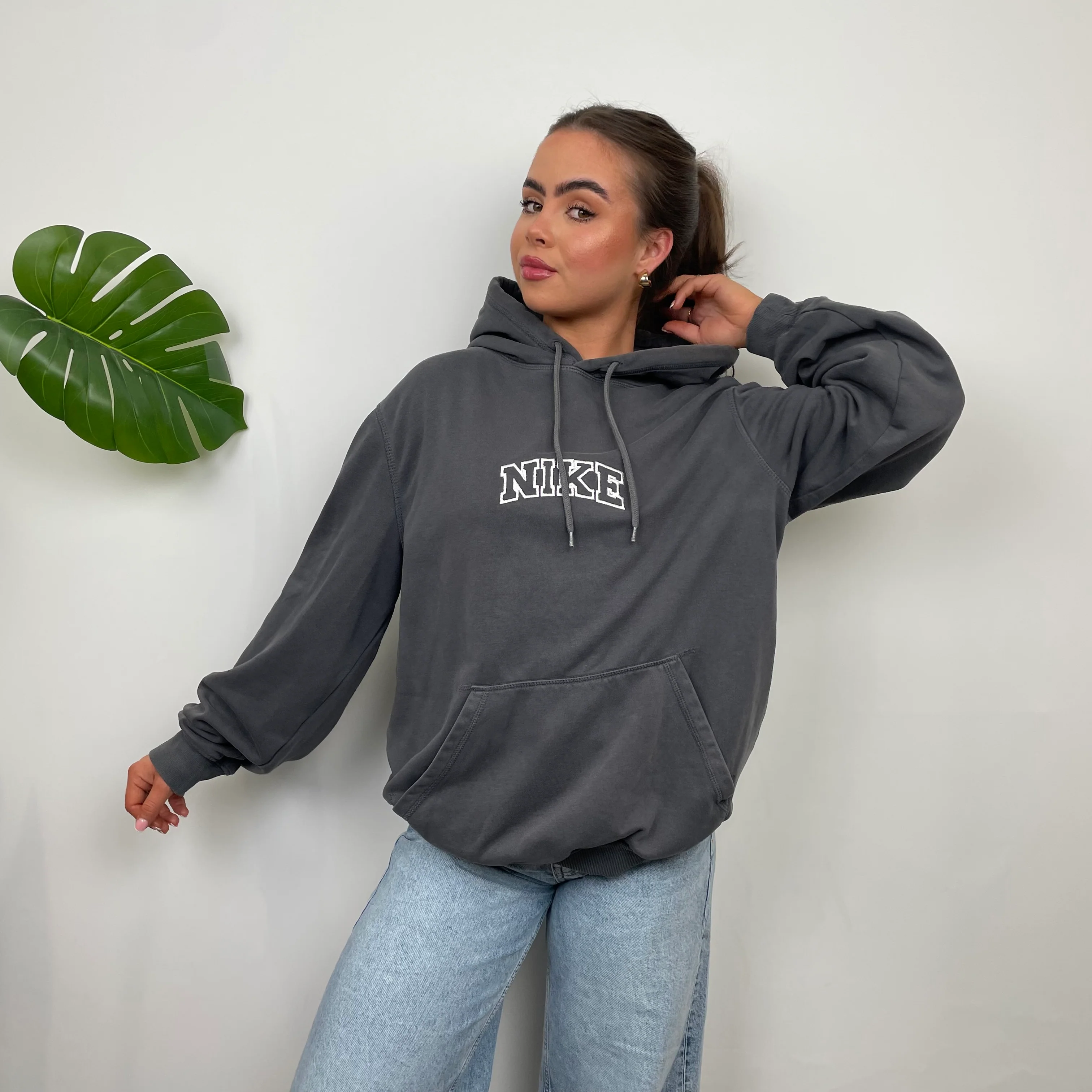 Nike Grey Embroidered Spell Out Hoodie (L) - Image 7