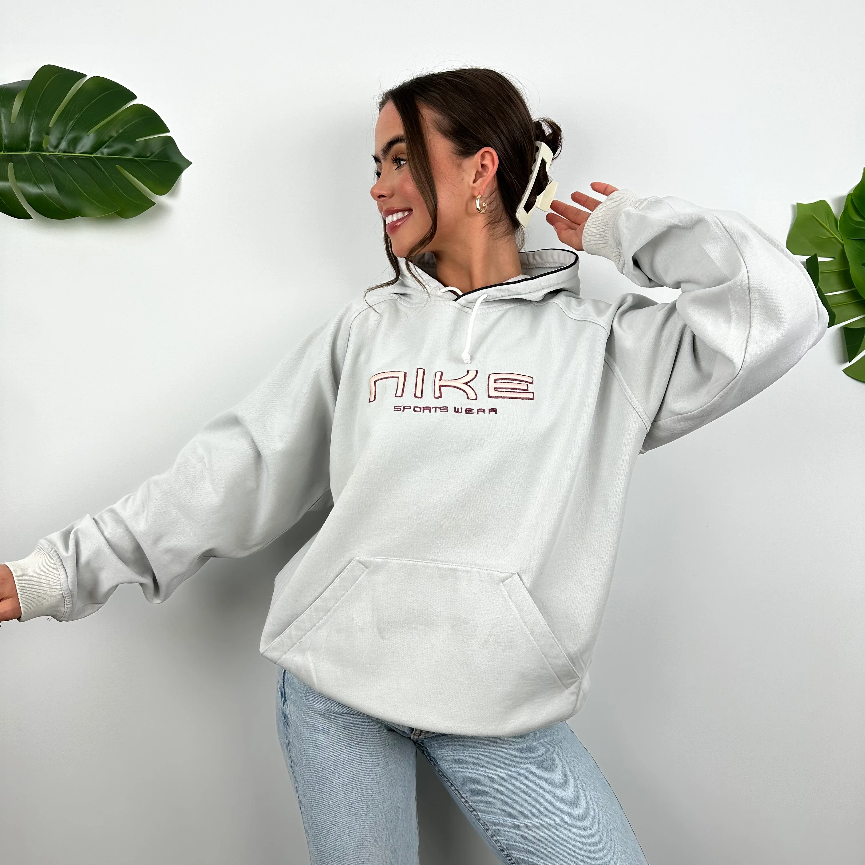Nike Grey Embroidered Spell Out Hoodie (L) - Image 3