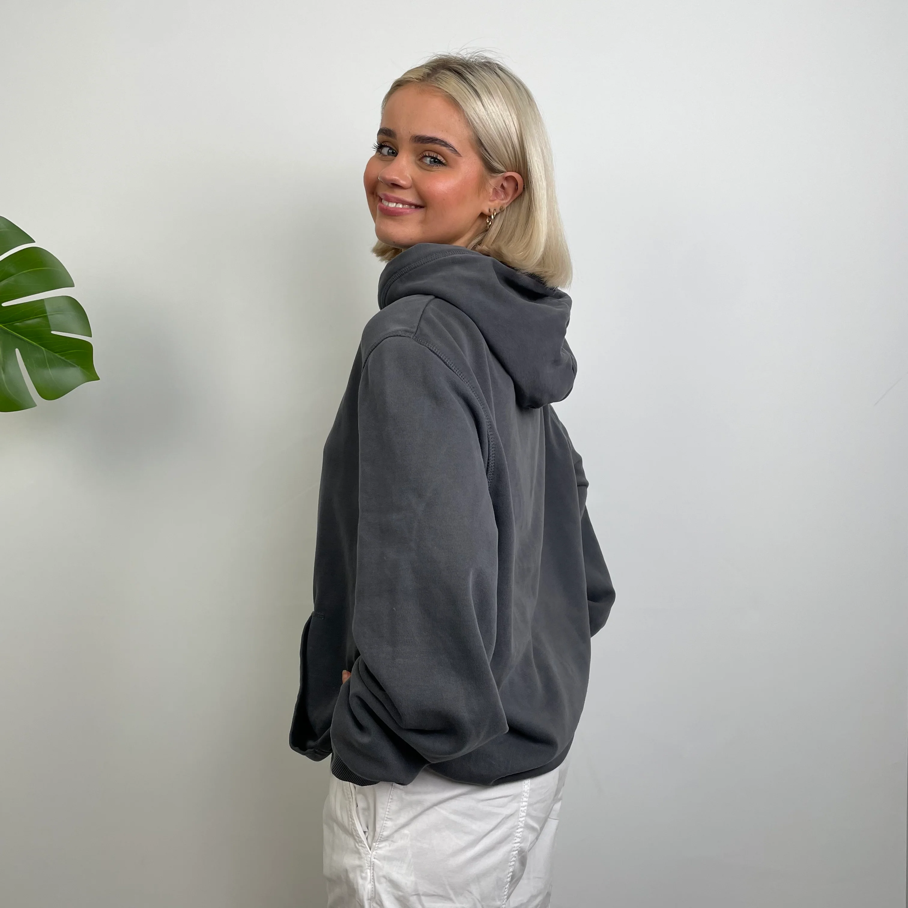 Nike Grey Embroidered Spell Out Hoodie (L) - Image 4