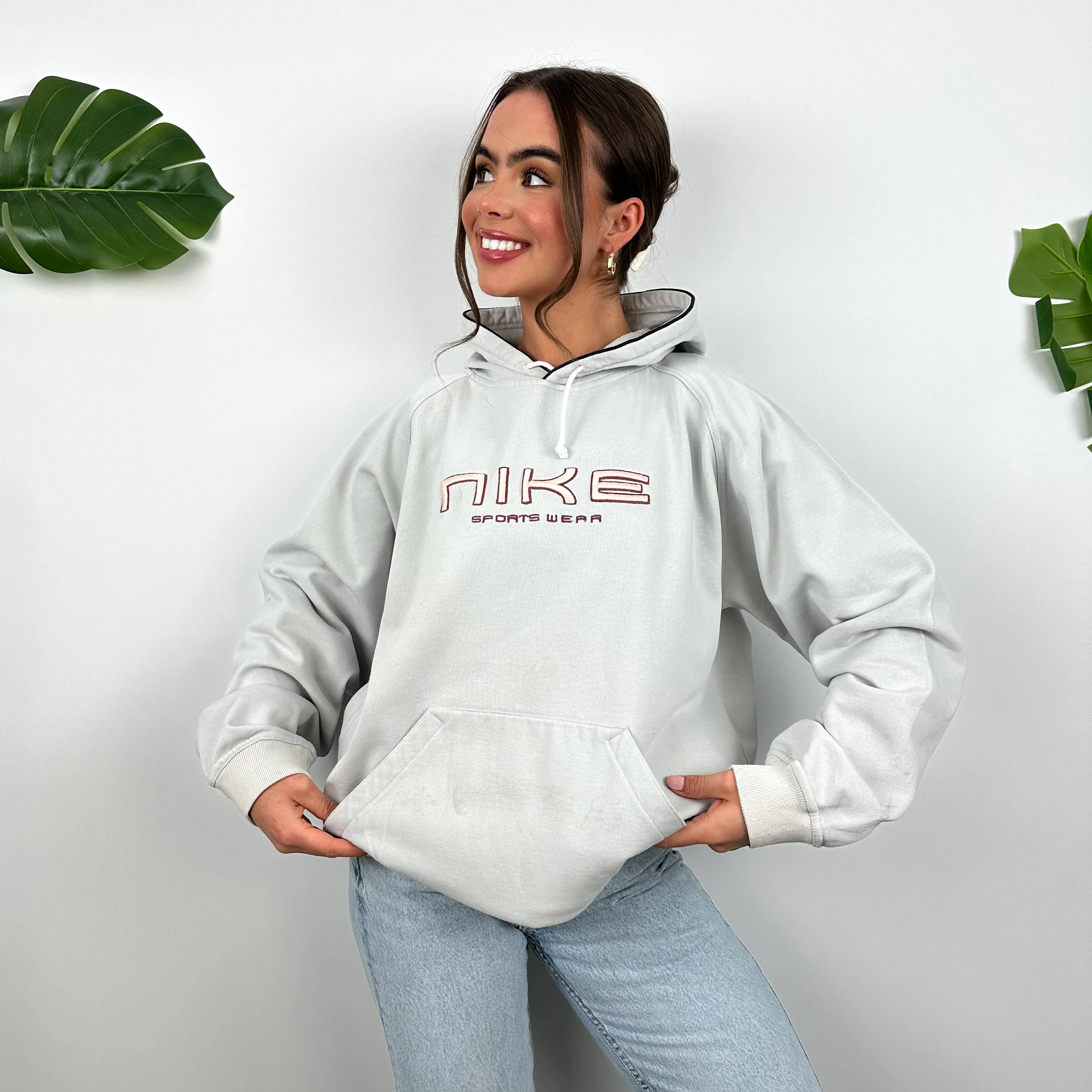 Nike Grey Embroidered Spell Out Hoodie (L) - Image 4