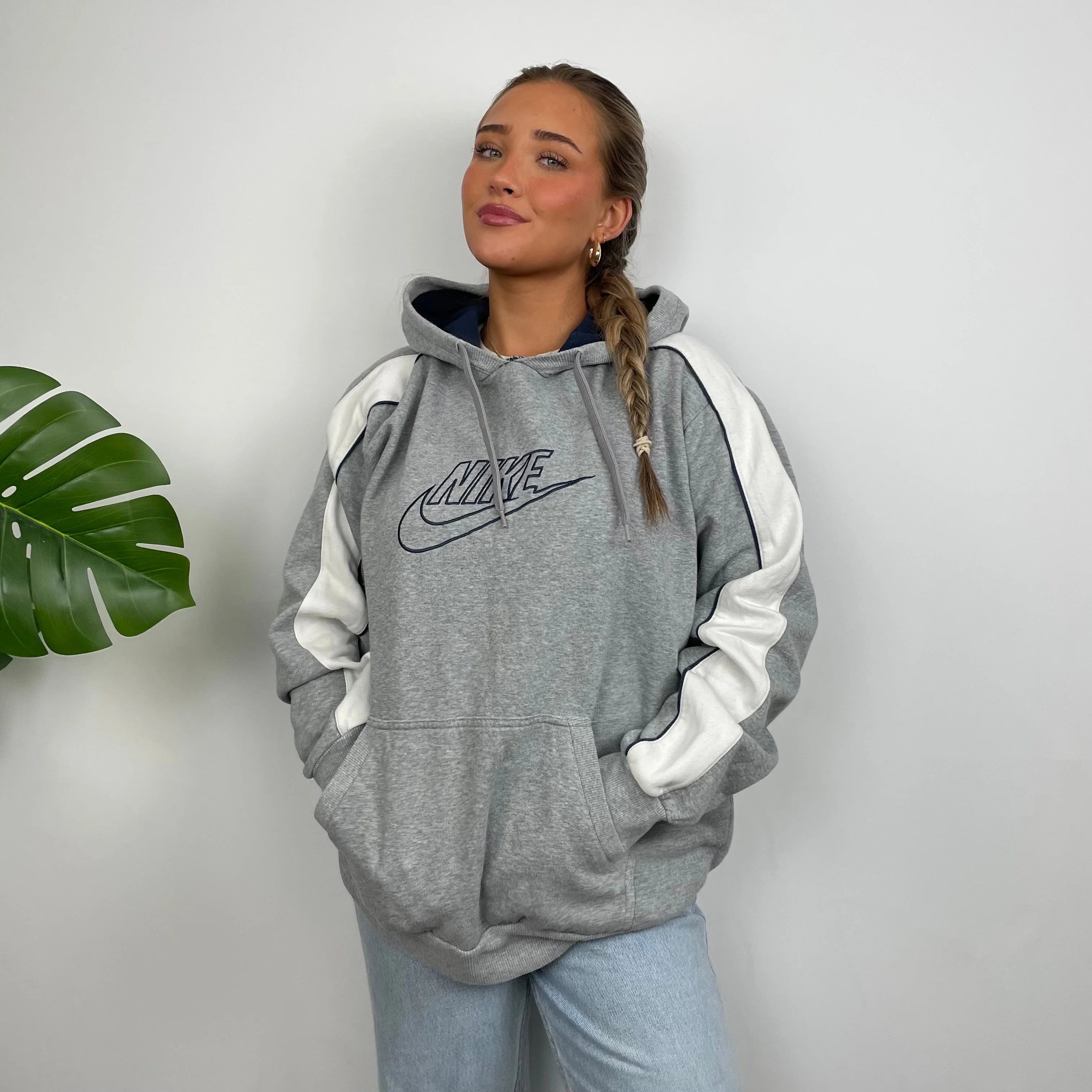 Nike Grey Embroidered Spell Out Hoodie (L) - Image 2