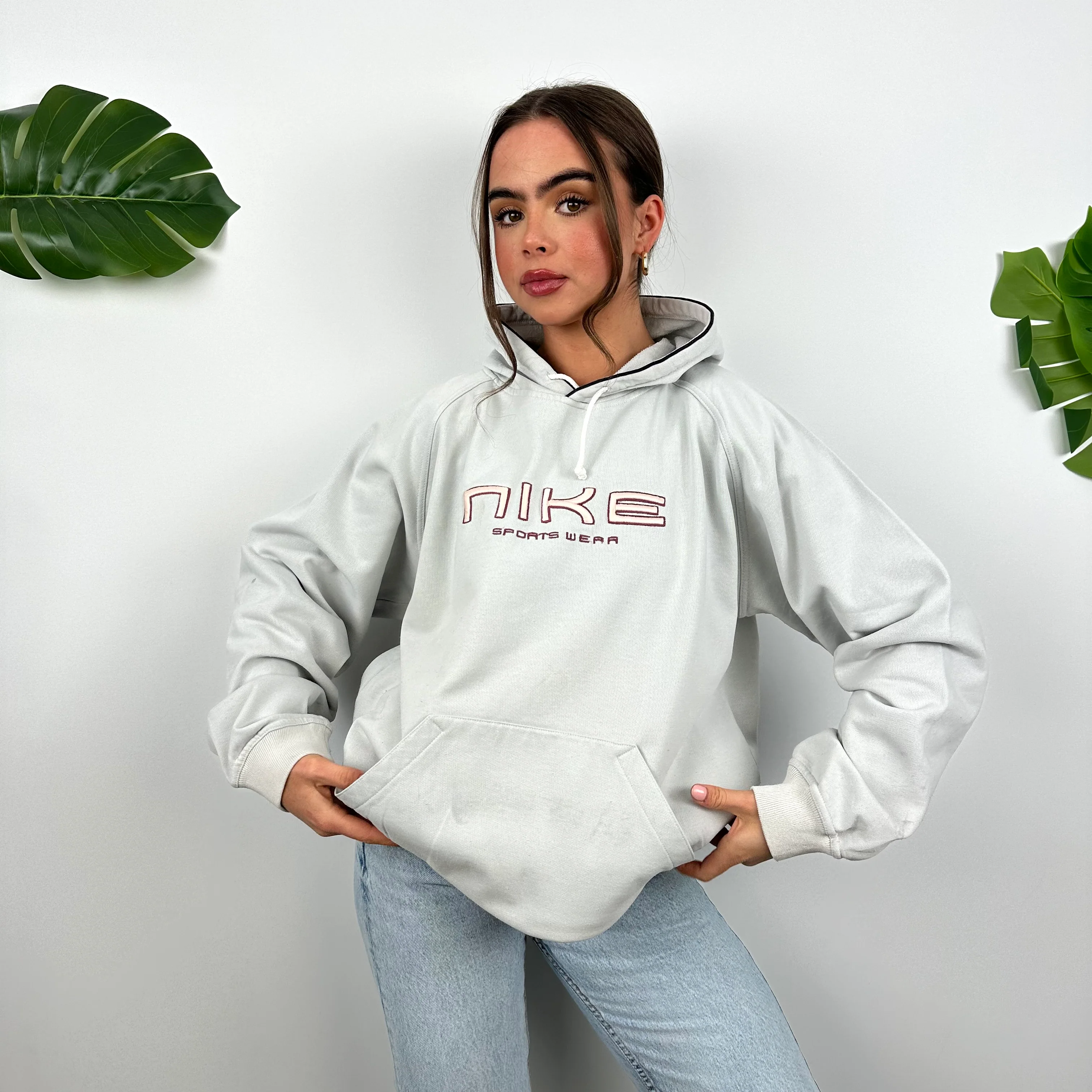 Nike Grey Embroidered Spell Out Hoodie (L) - Image 5