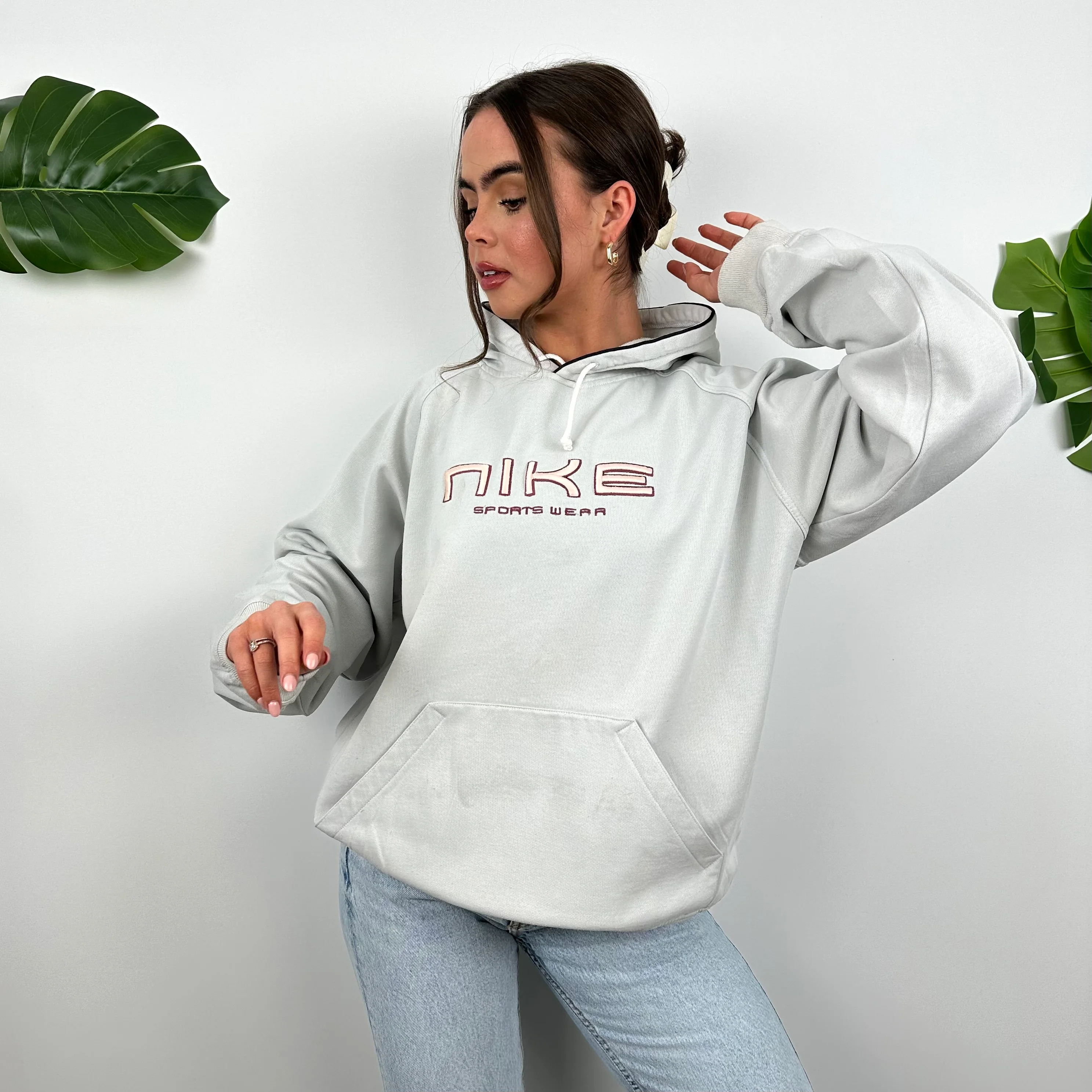 Nike Grey Embroidered Spell Out Hoodie (L) - Image 6