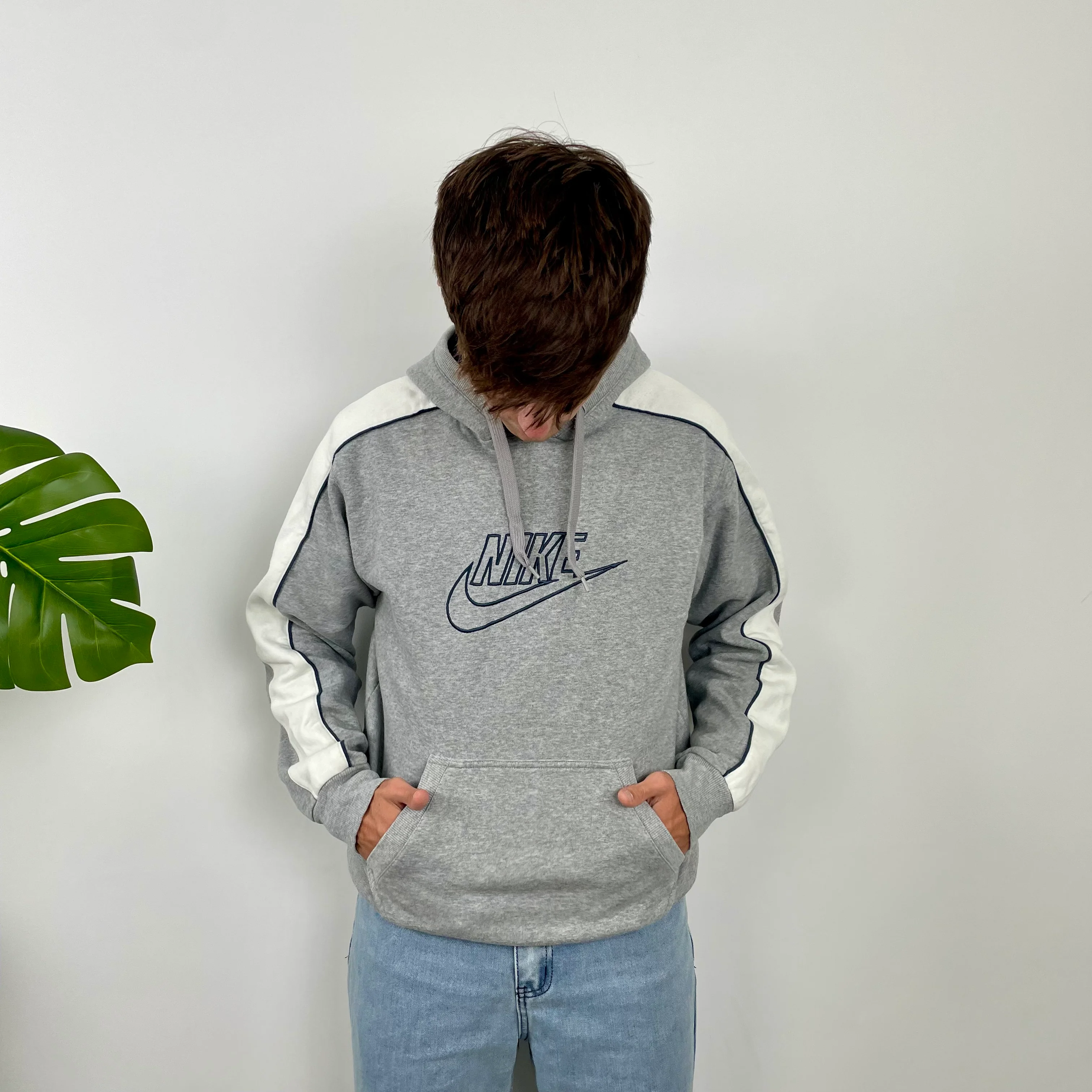 Nike Grey Embroidered Spell Out Hoodie (M) - Image 2