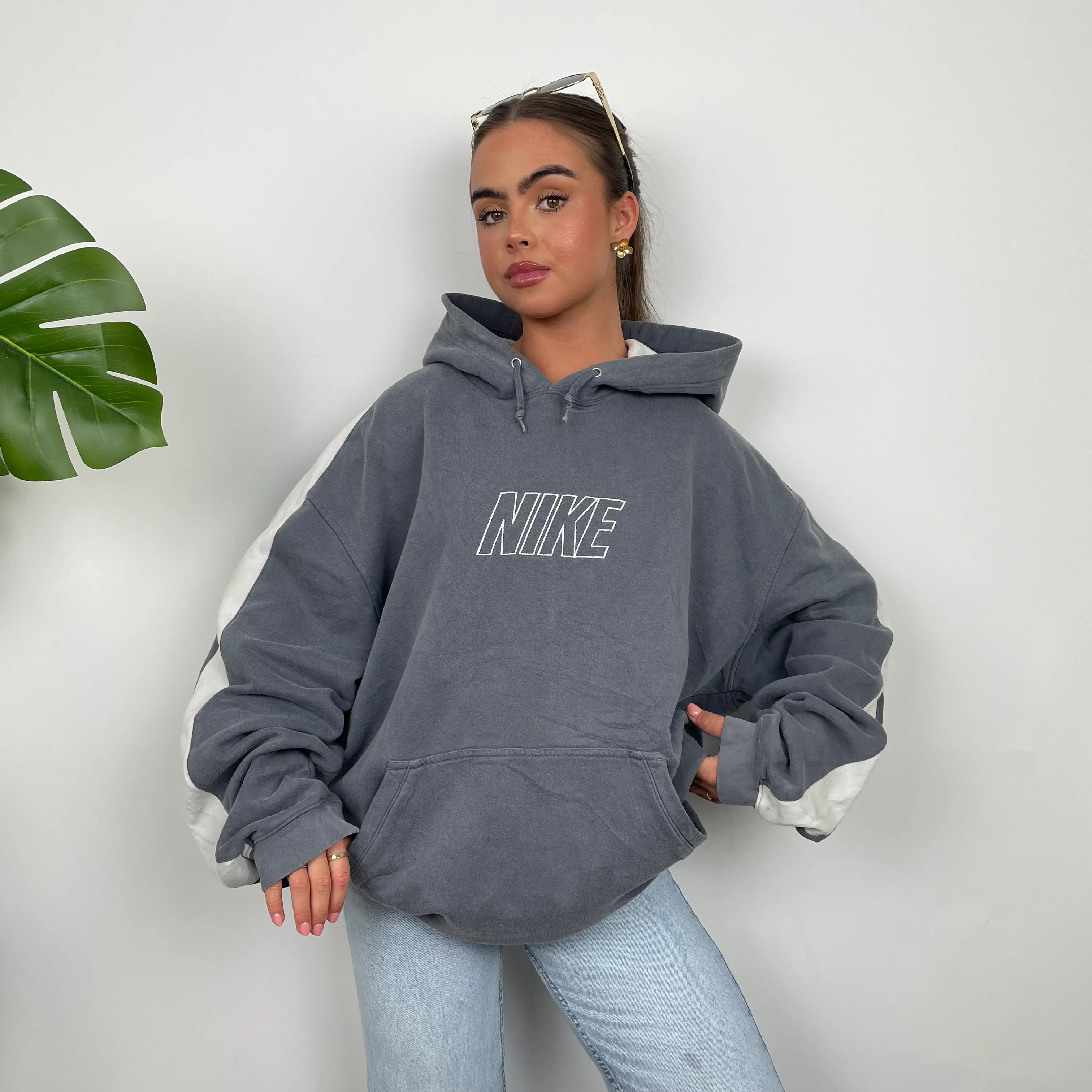 Nike Grey Embroidered Spell Out Hoodie (XXL) - Image 2