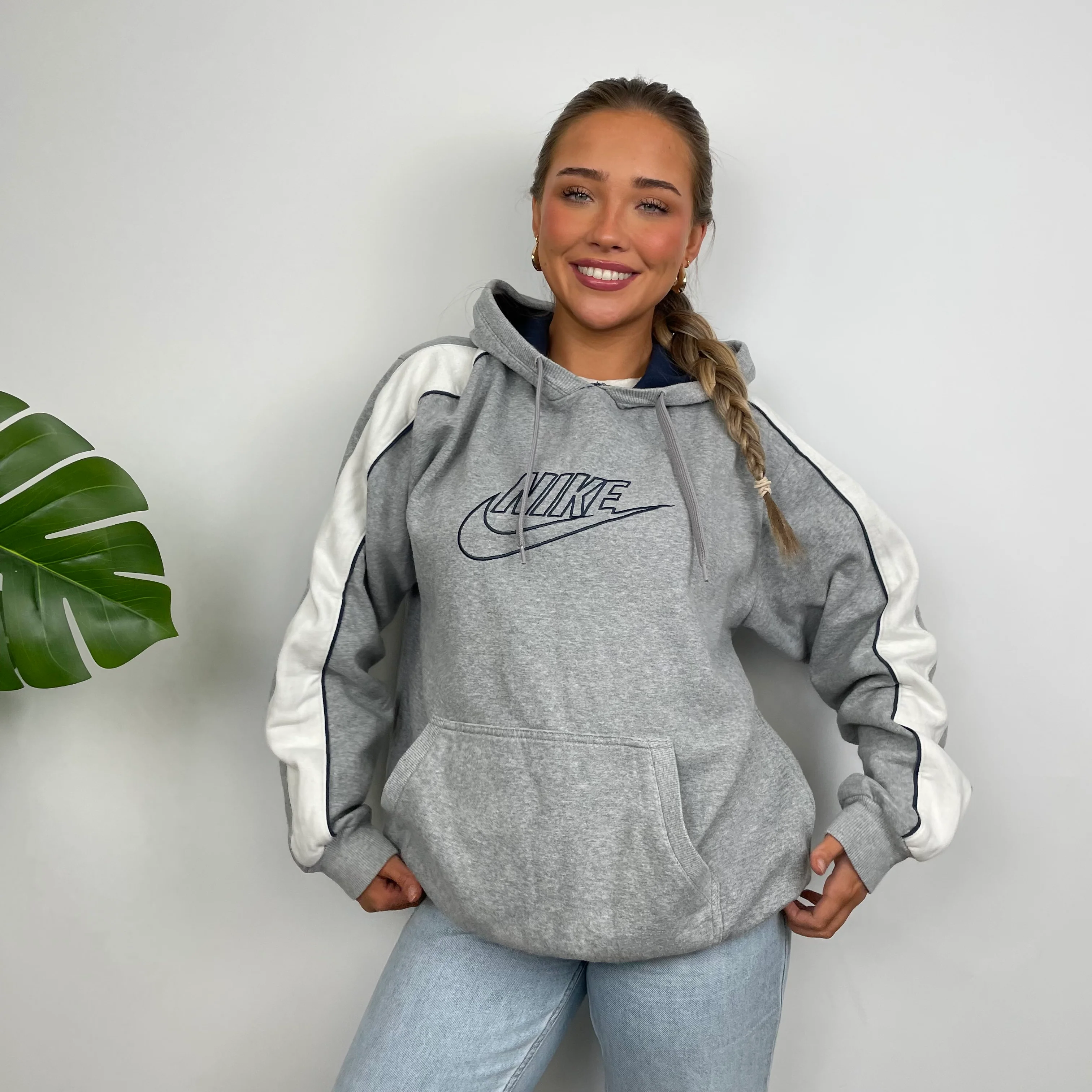 Nike Grey Embroidered Spell Out Hoodie (L) - Image 6