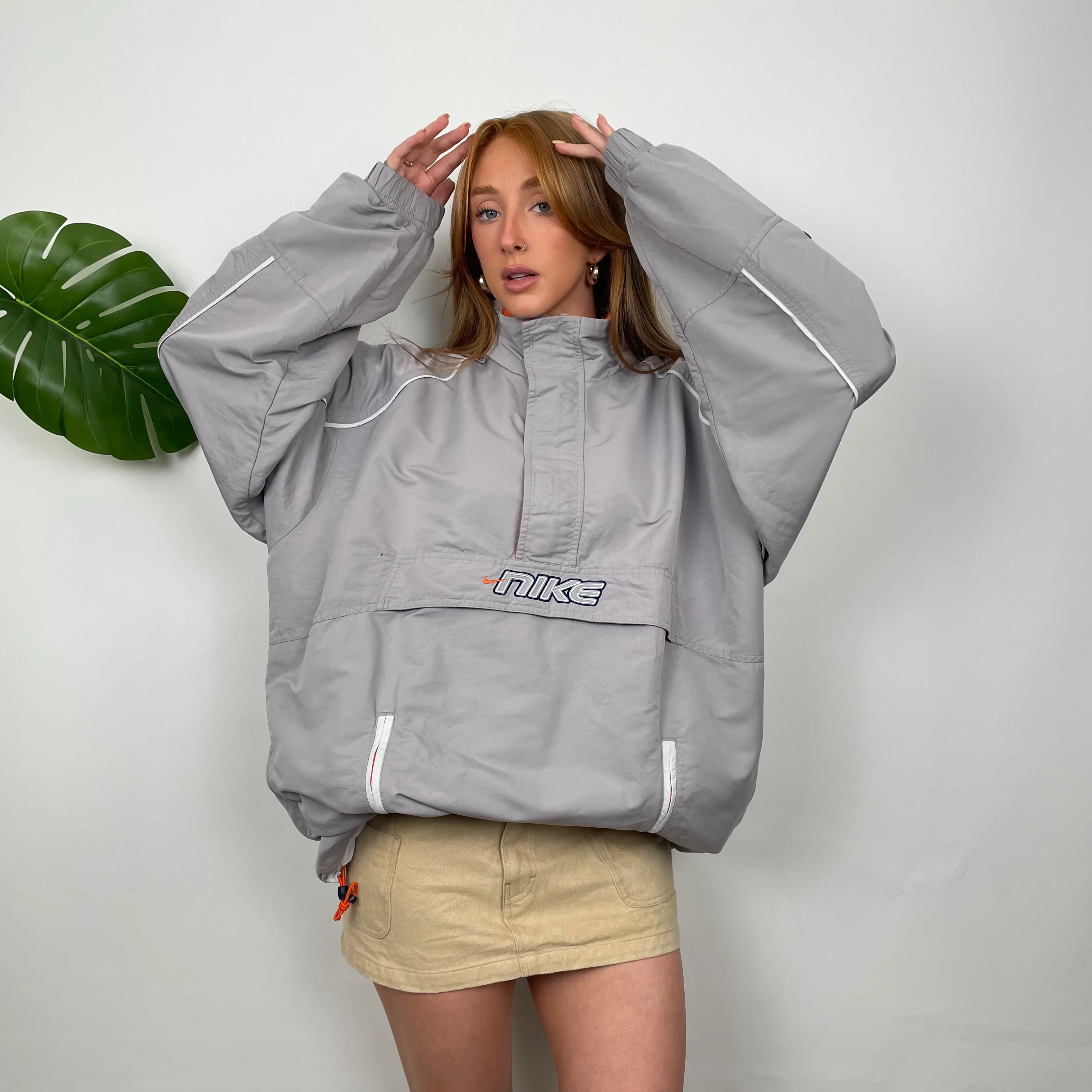 Nike Grey Embroidered Spell Out Quarter Zip Pullover Windbreaker Jacket (M) - Image 2
