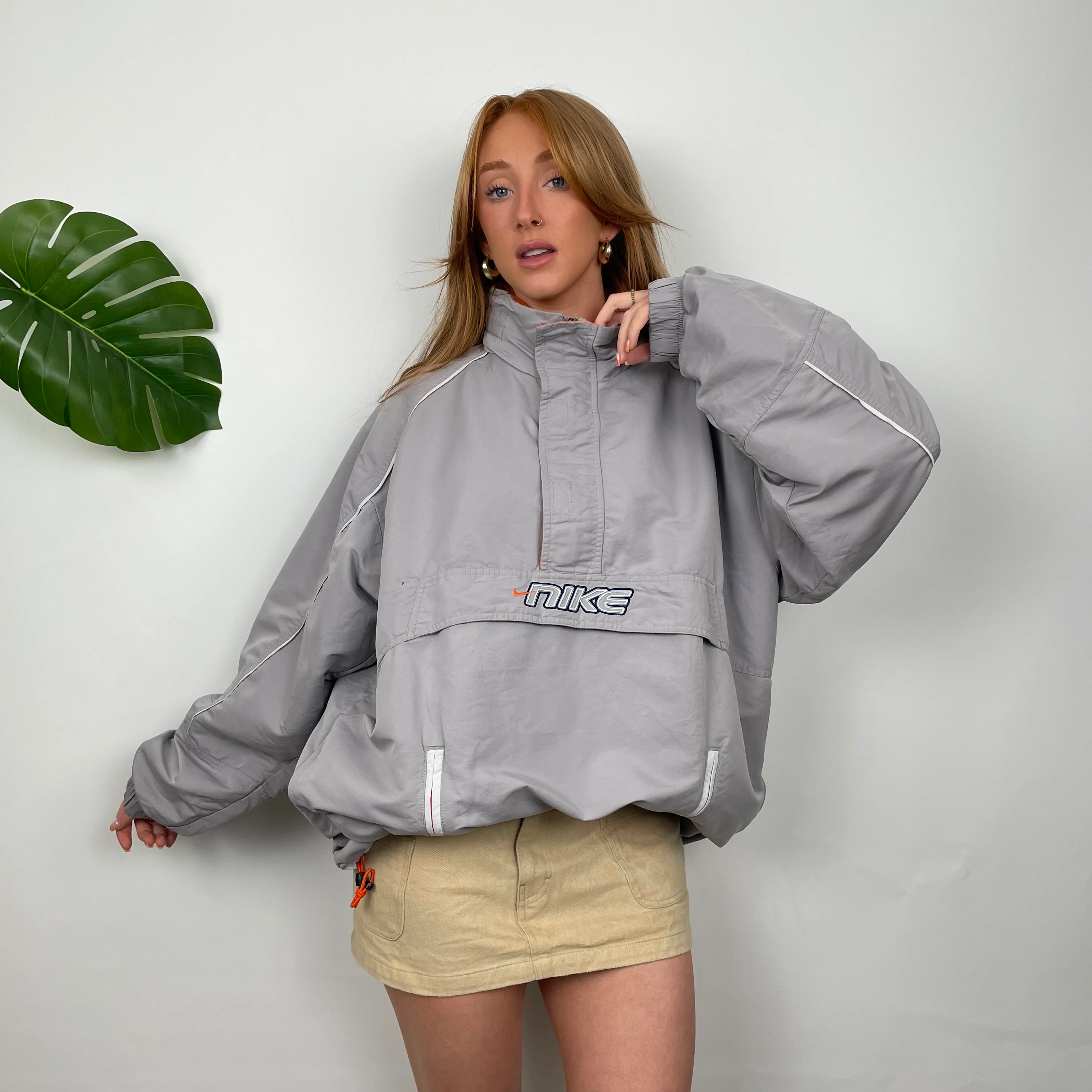 Nike Grey Embroidered Spell Out Quarter Zip Pullover Windbreaker Jacket (M) - Image 3