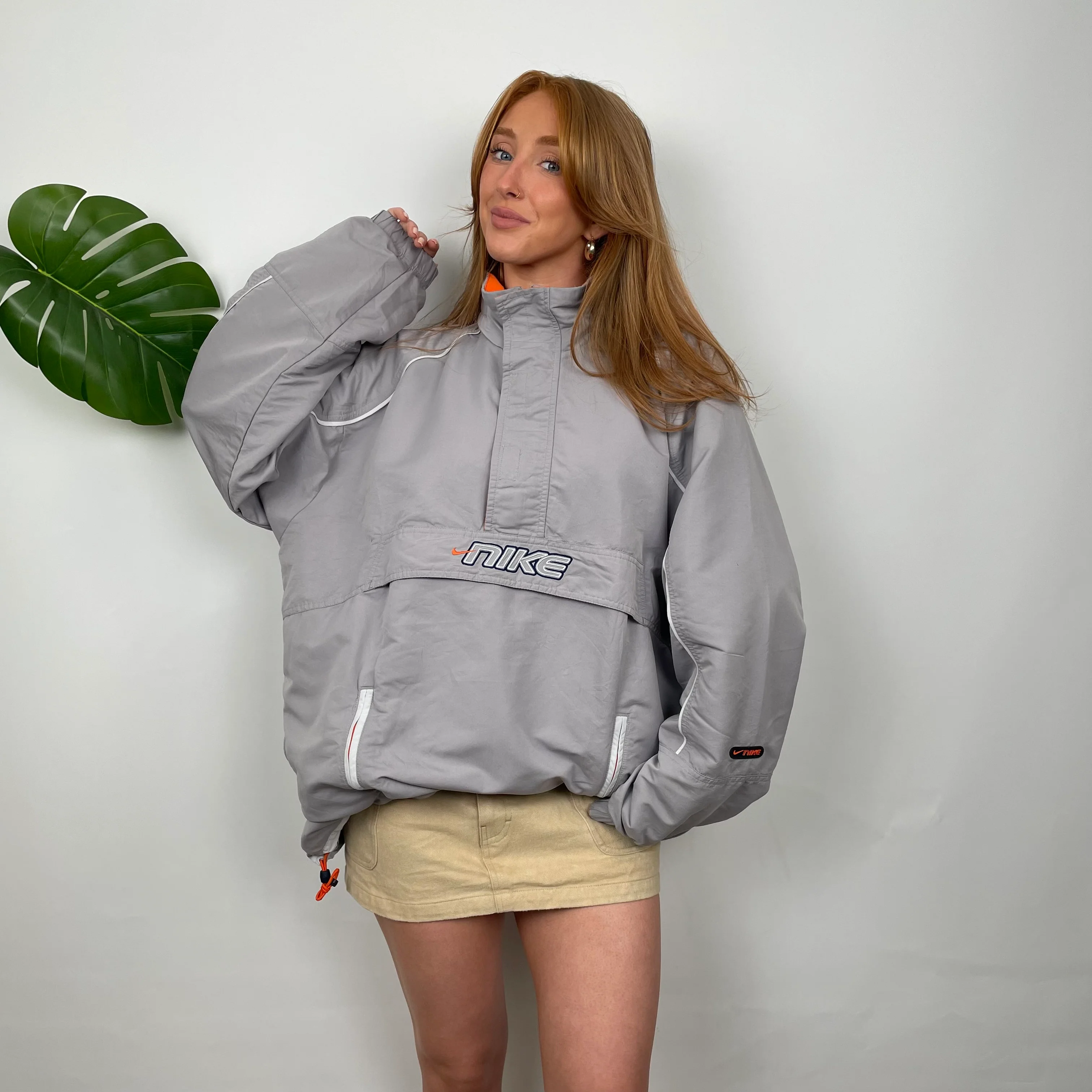 Nike Grey Embroidered Spell Out Quarter Zip Pullover Windbreaker Jacket (M) - Image 4