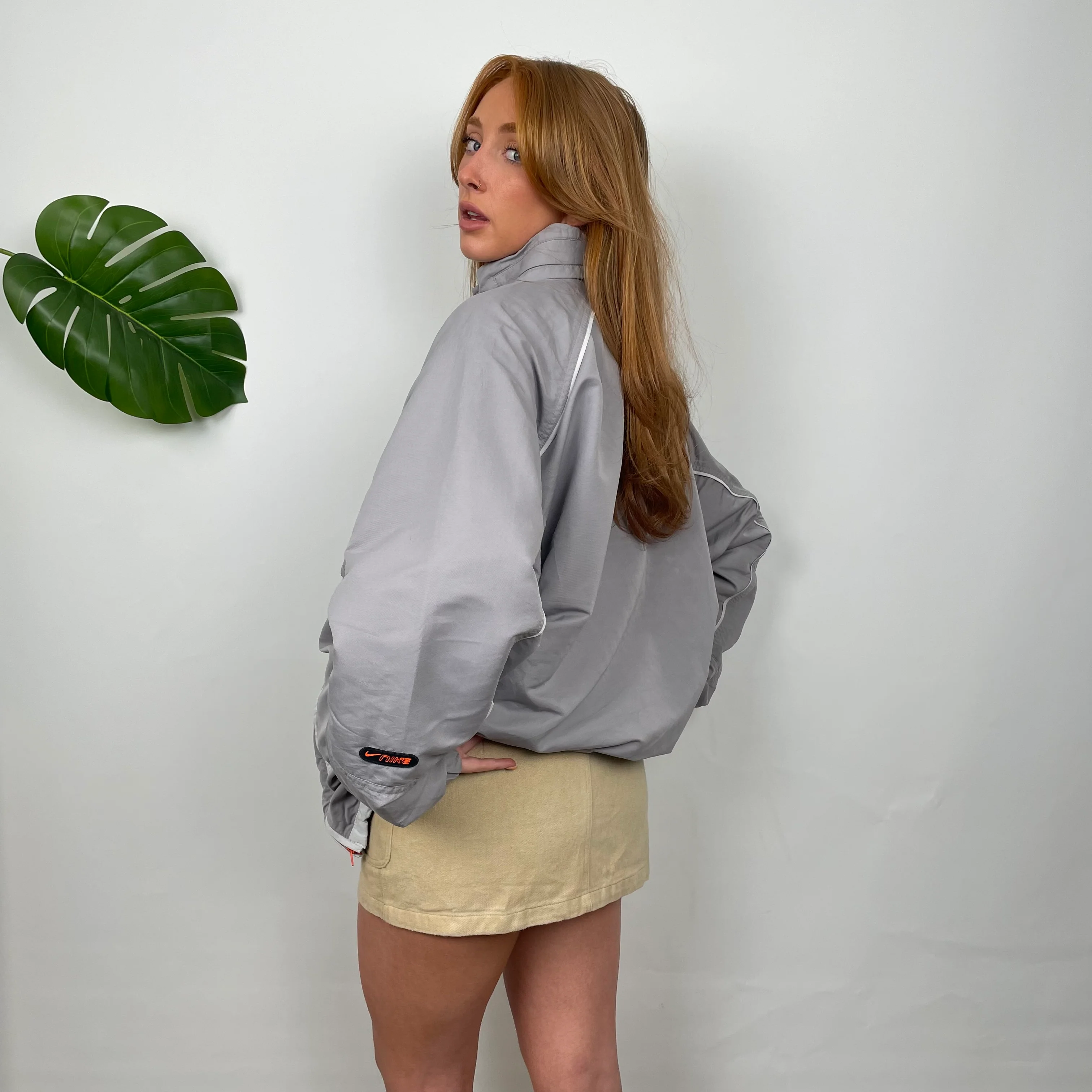 Nike Grey Embroidered Spell Out Quarter Zip Pullover Windbreaker Jacket (M) - Image 5