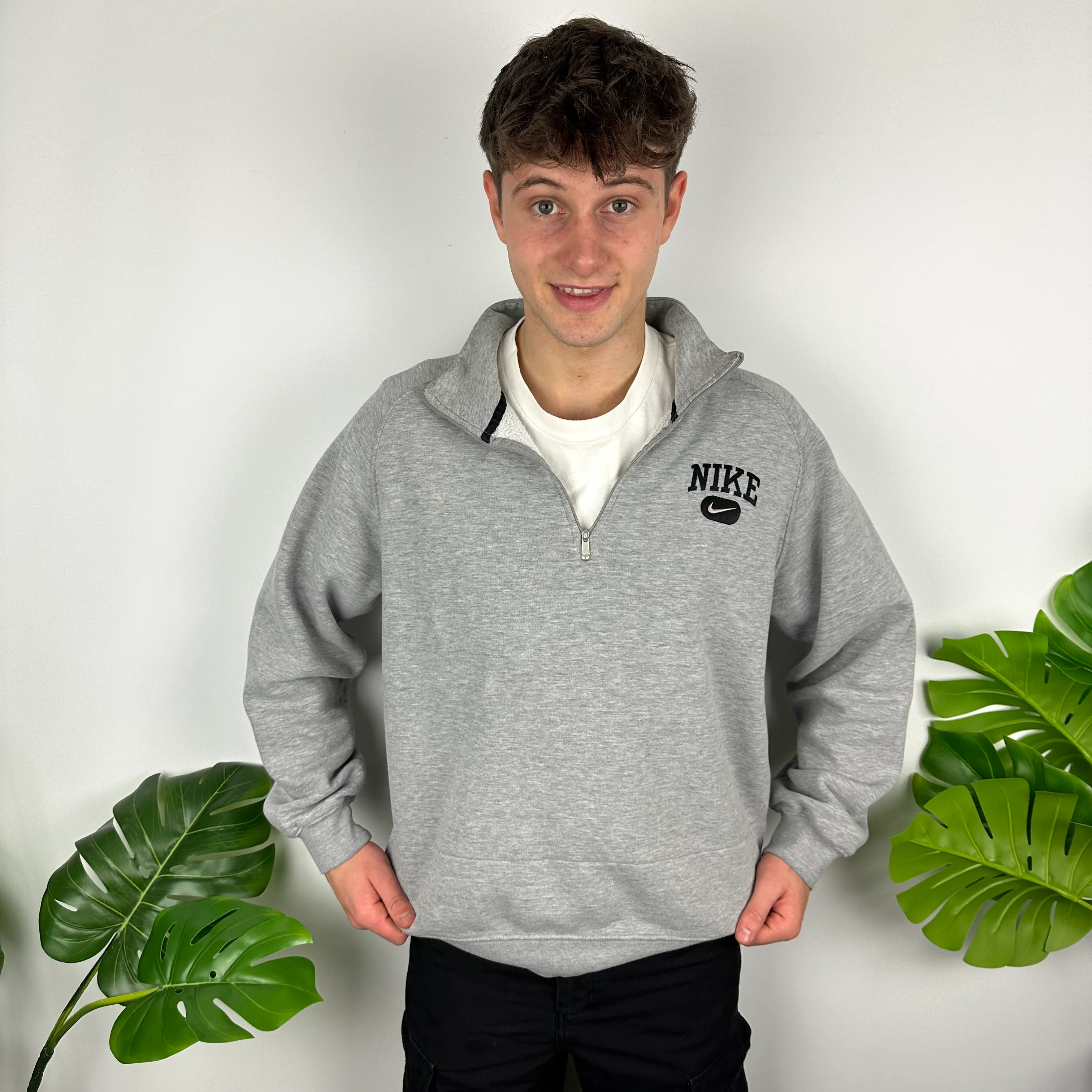 Nike Grey Embroidered Spell Out Quarter Zip Sweatshirt (L) - Image 2