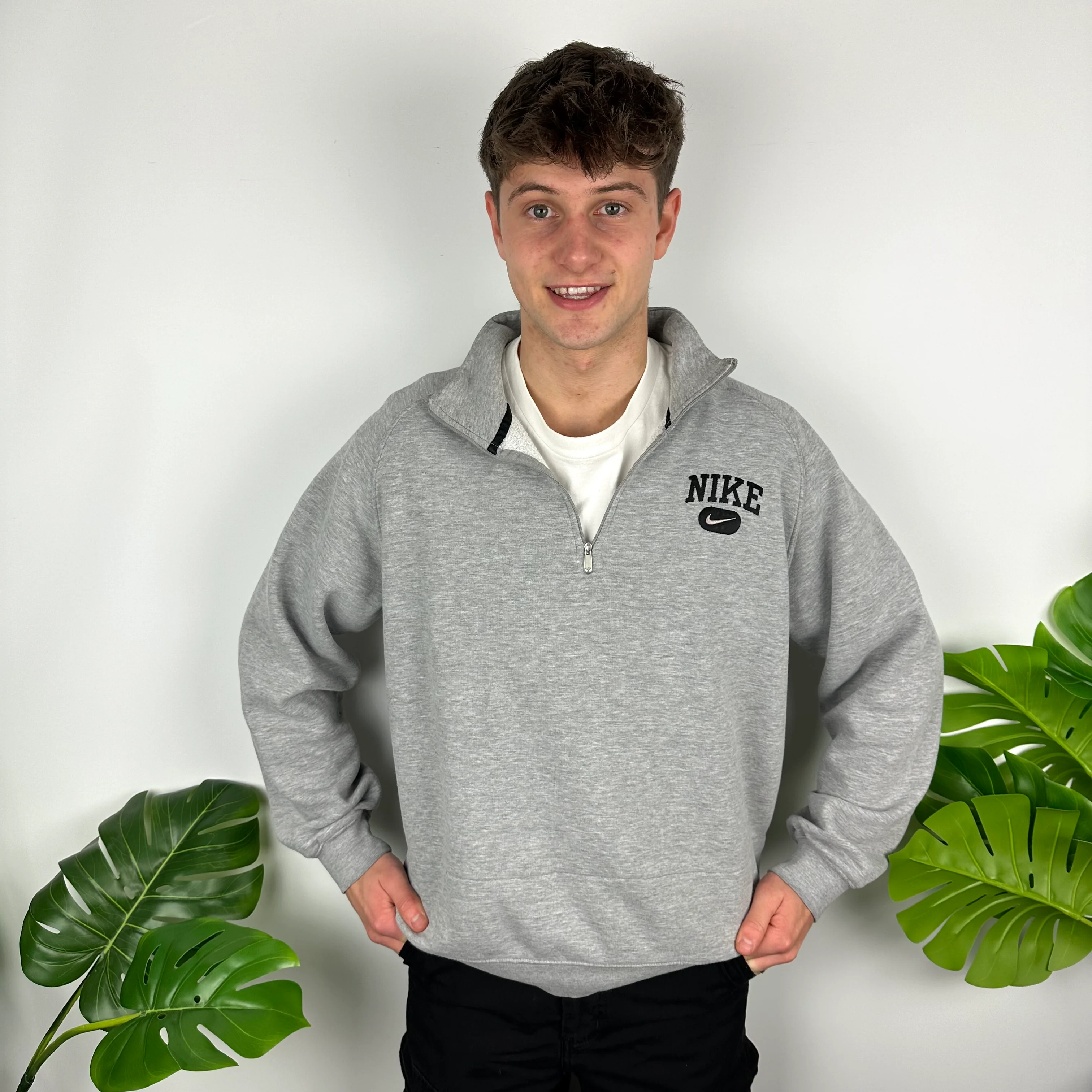 Nike Grey Embroidered Spell Out Quarter Zip Sweatshirt (L) - Image 4