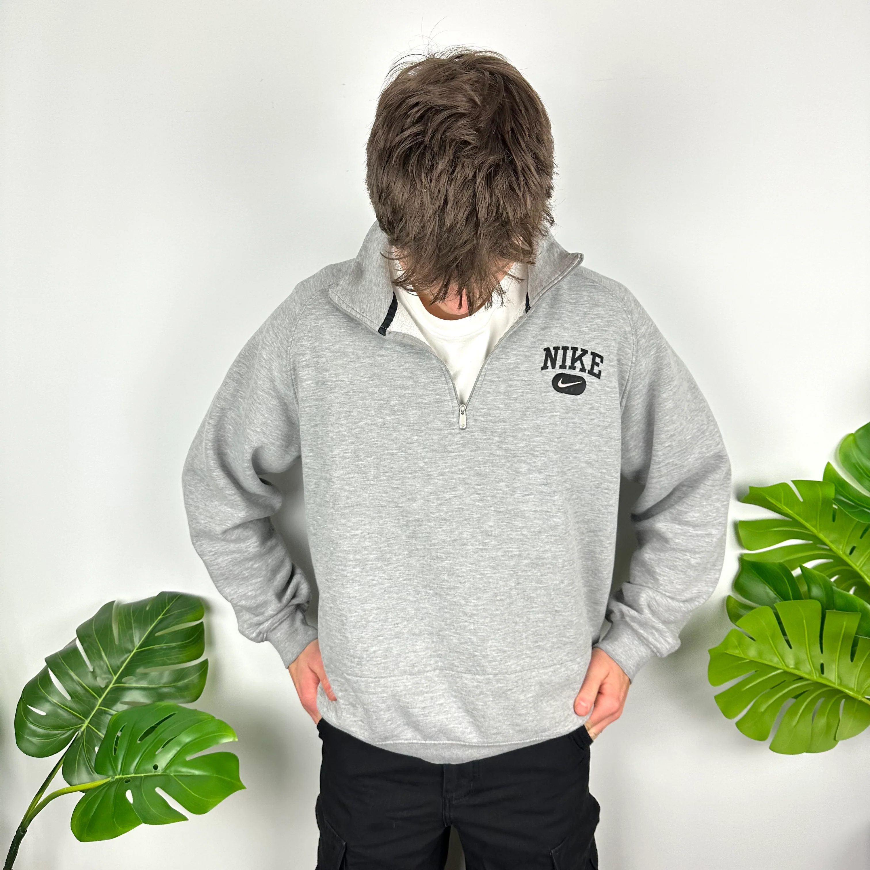 Nike Grey Embroidered Spell Out Quarter Zip Sweatshirt (L) - Image 5