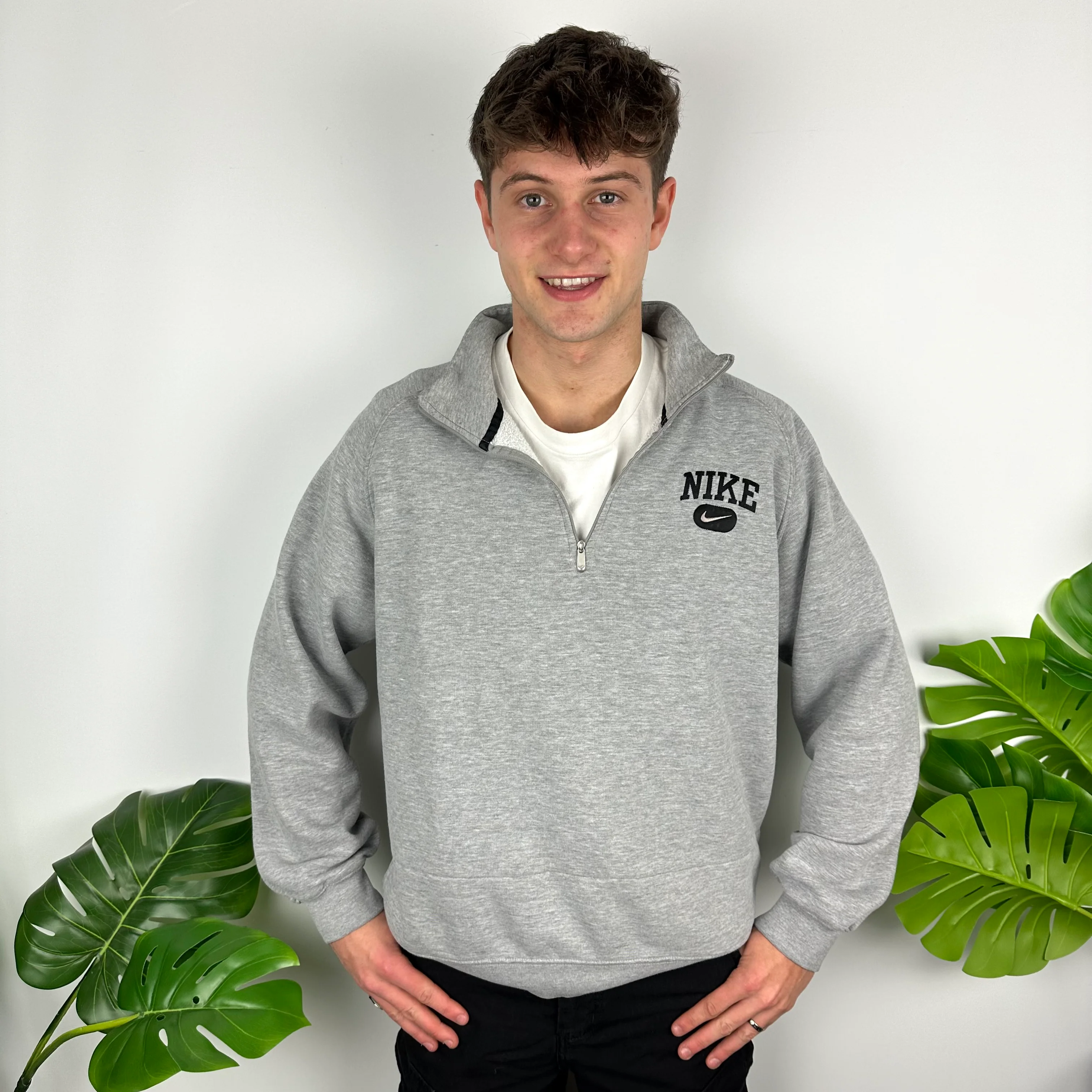 Nike Grey Embroidered Spell Out Quarter Zip Sweatshirt (L) - Image 6