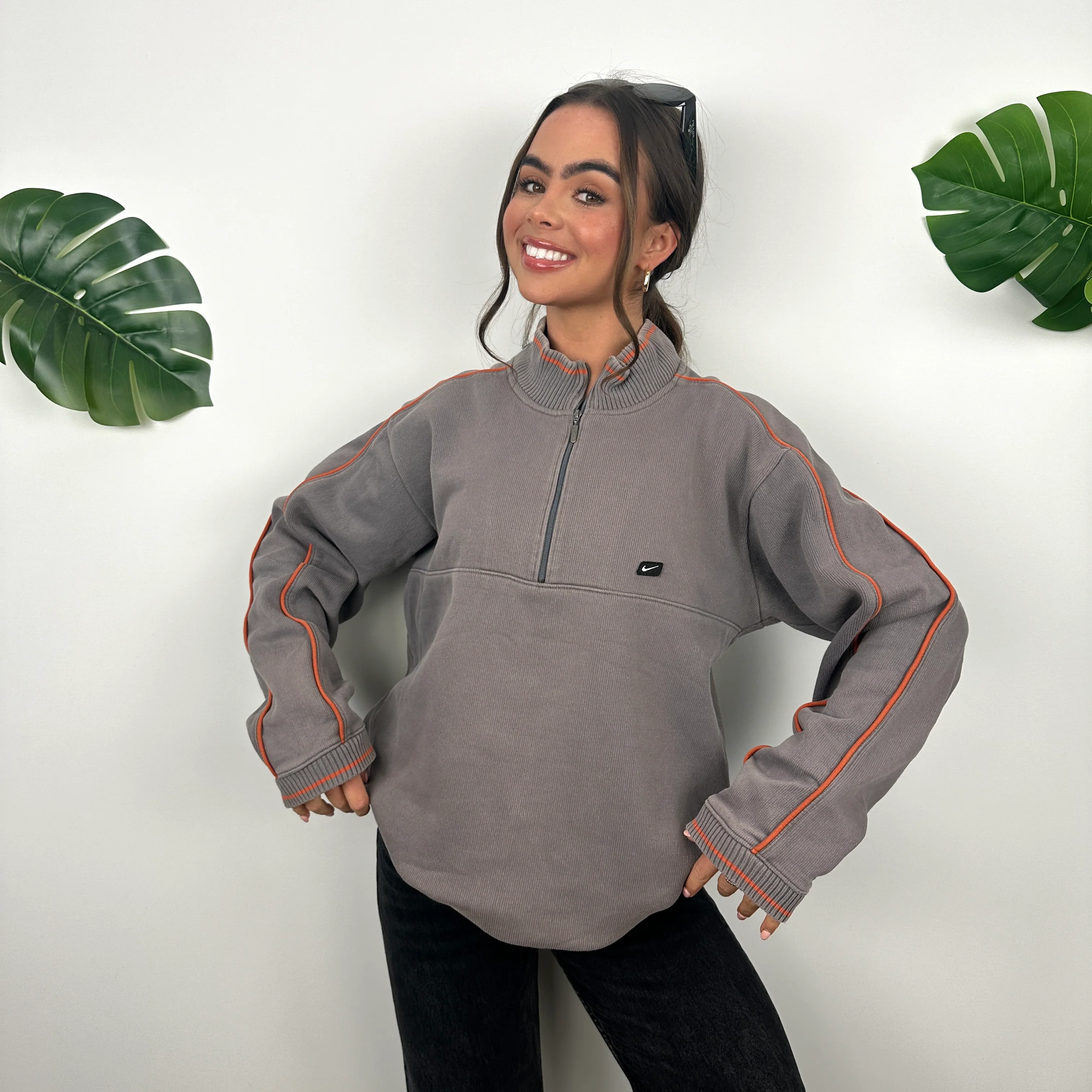 Nike Grey Embroidered Spell Out Quarter Zip Sweatshirt (S) - Image 2