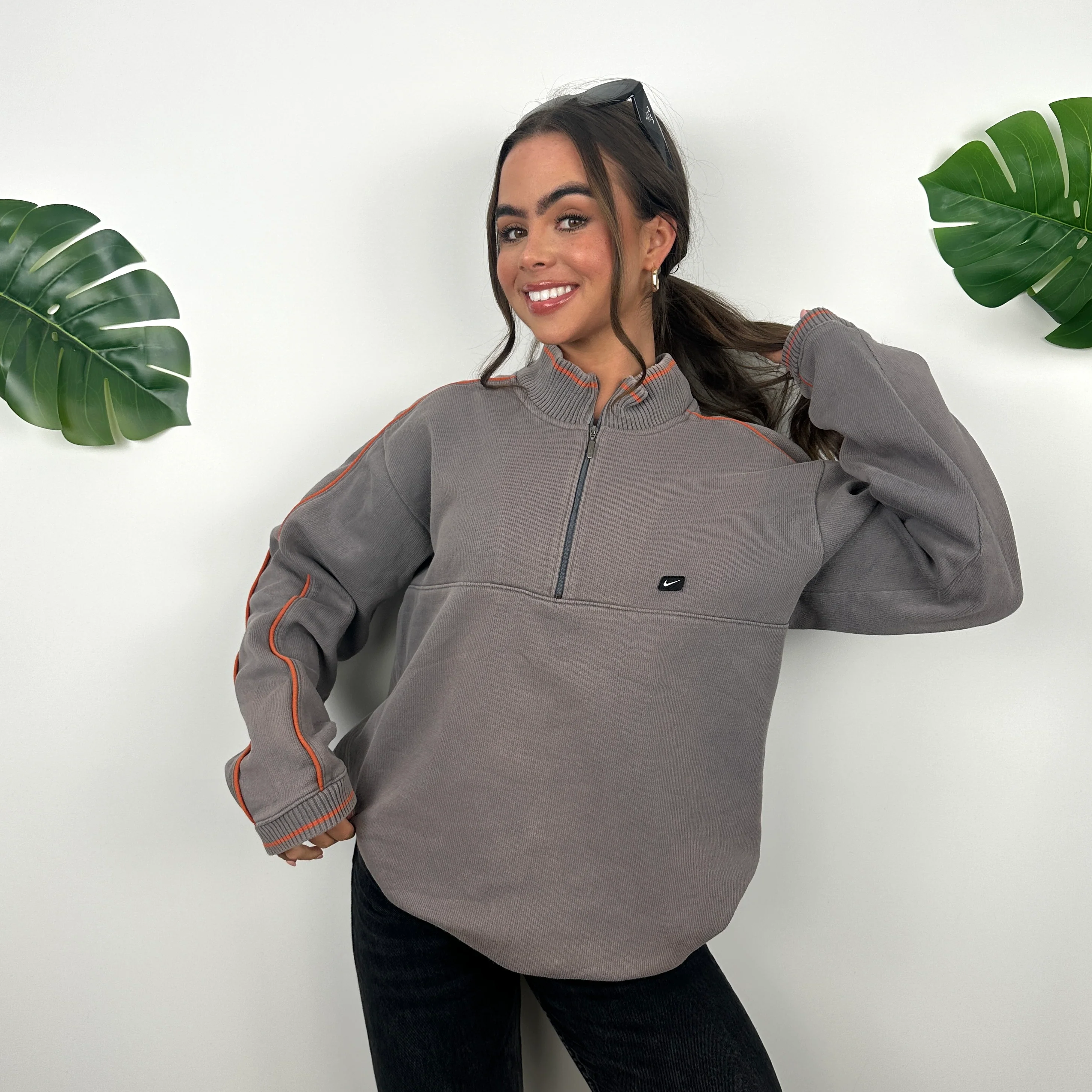 Nike Grey Embroidered Spell Out Quarter Zip Sweatshirt (S) - Image 3
