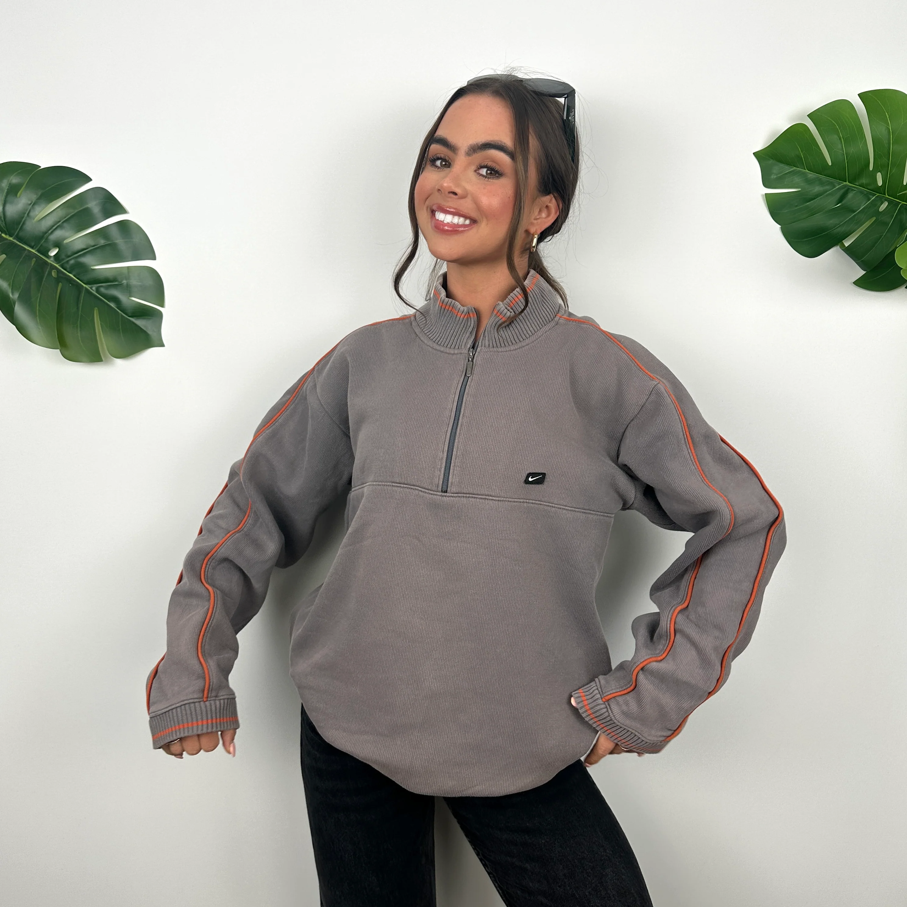 Nike Grey Embroidered Spell Out Quarter Zip Sweatshirt (S) - Image 5