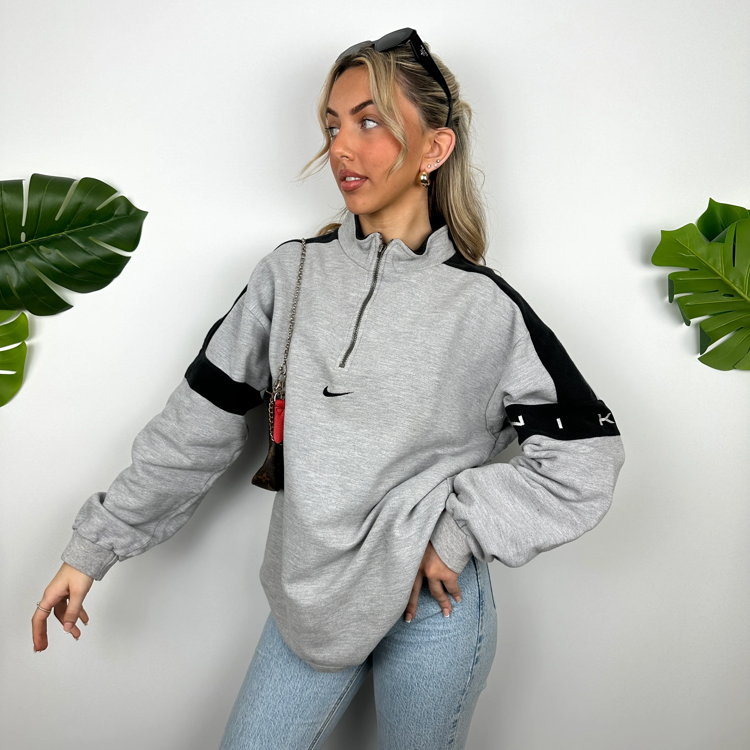 Nike Grey Embroidered Spell Out Quarter Zip Sweatshirt (L) - Image 4