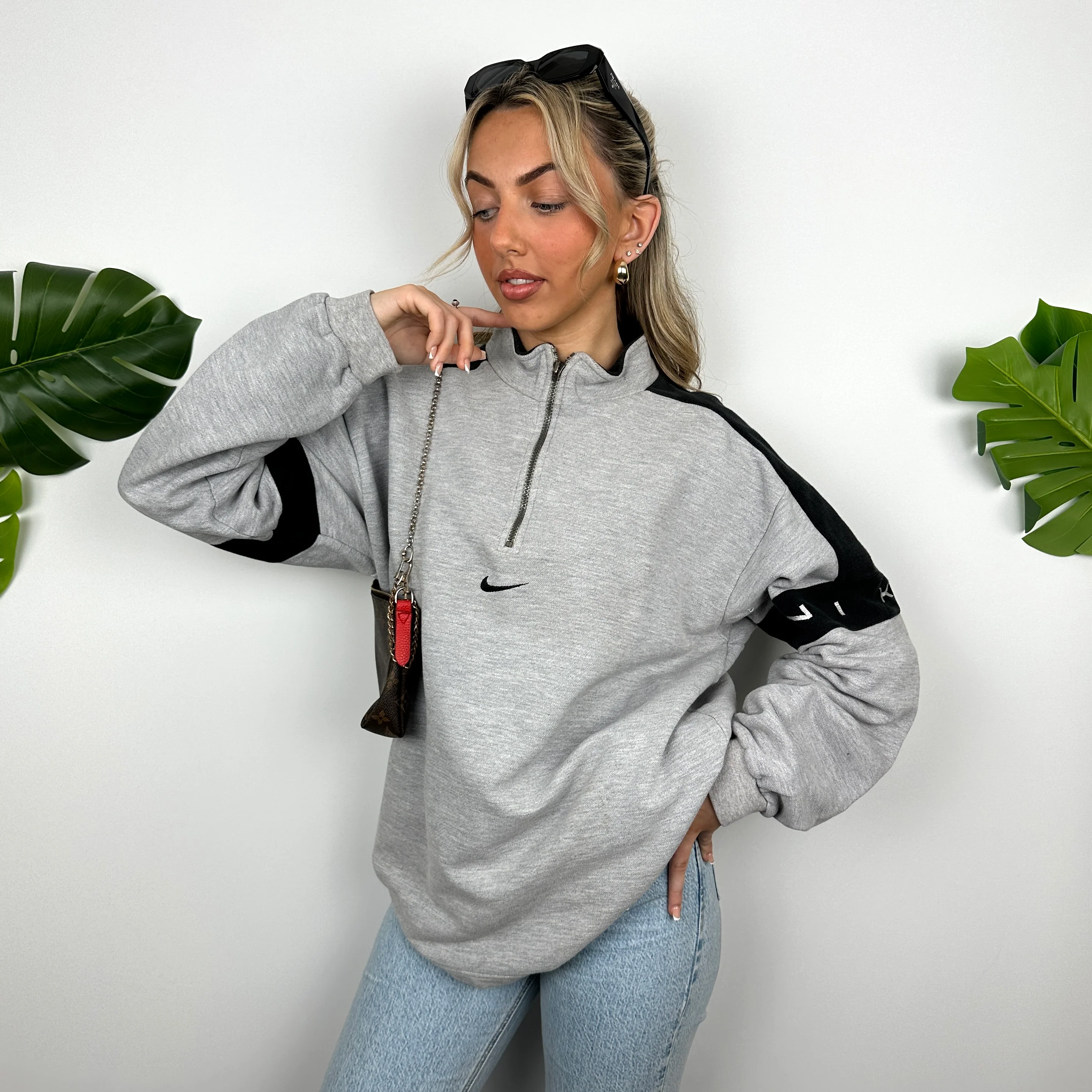 Nike Grey Embroidered Spell Out Quarter Zip Sweatshirt (L) - Image 5