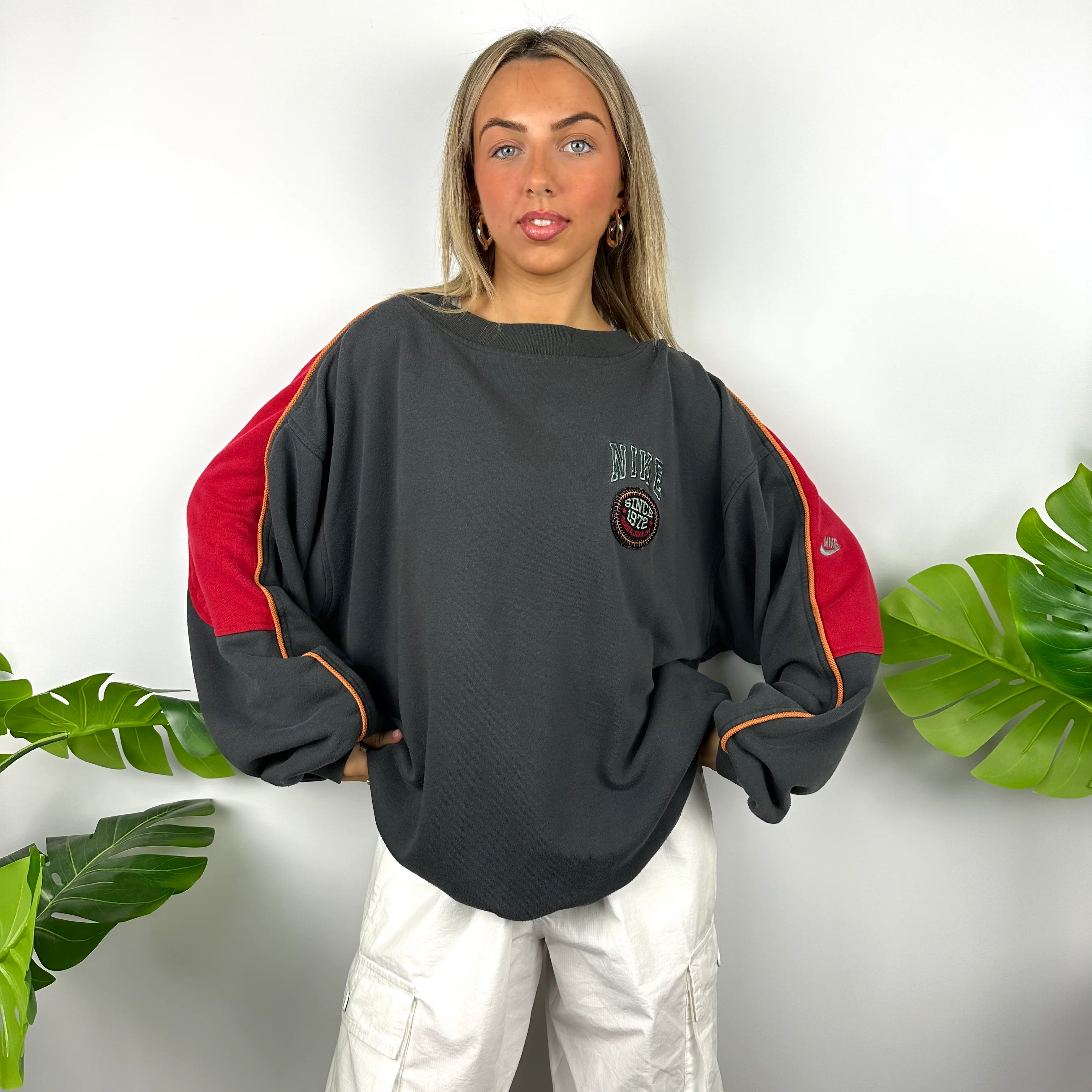 Nike Grey Embroidered Spell Out Sweatshirt (XXL)