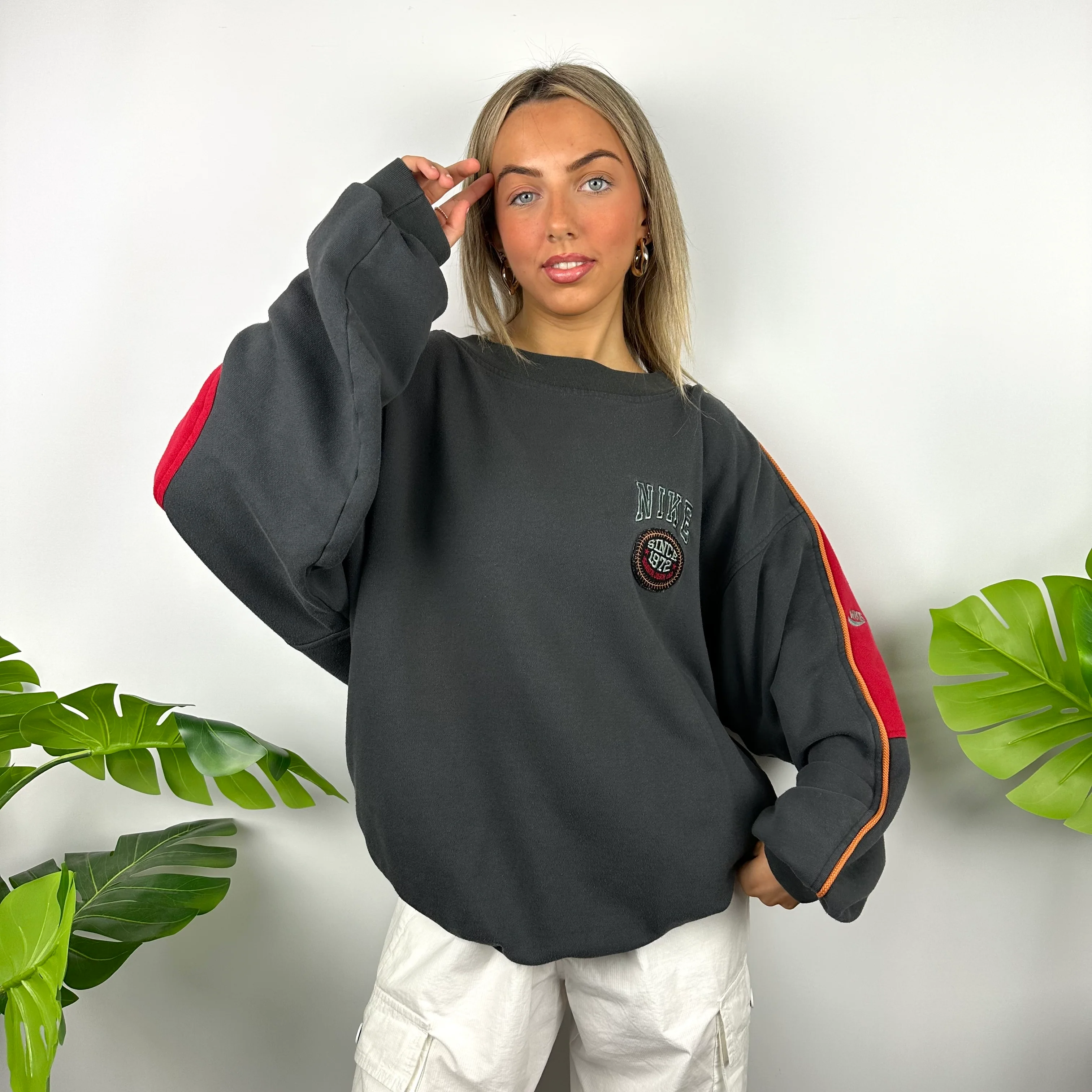 Nike Grey Embroidered Spell Out Sweatshirt (XXL) - Image 5