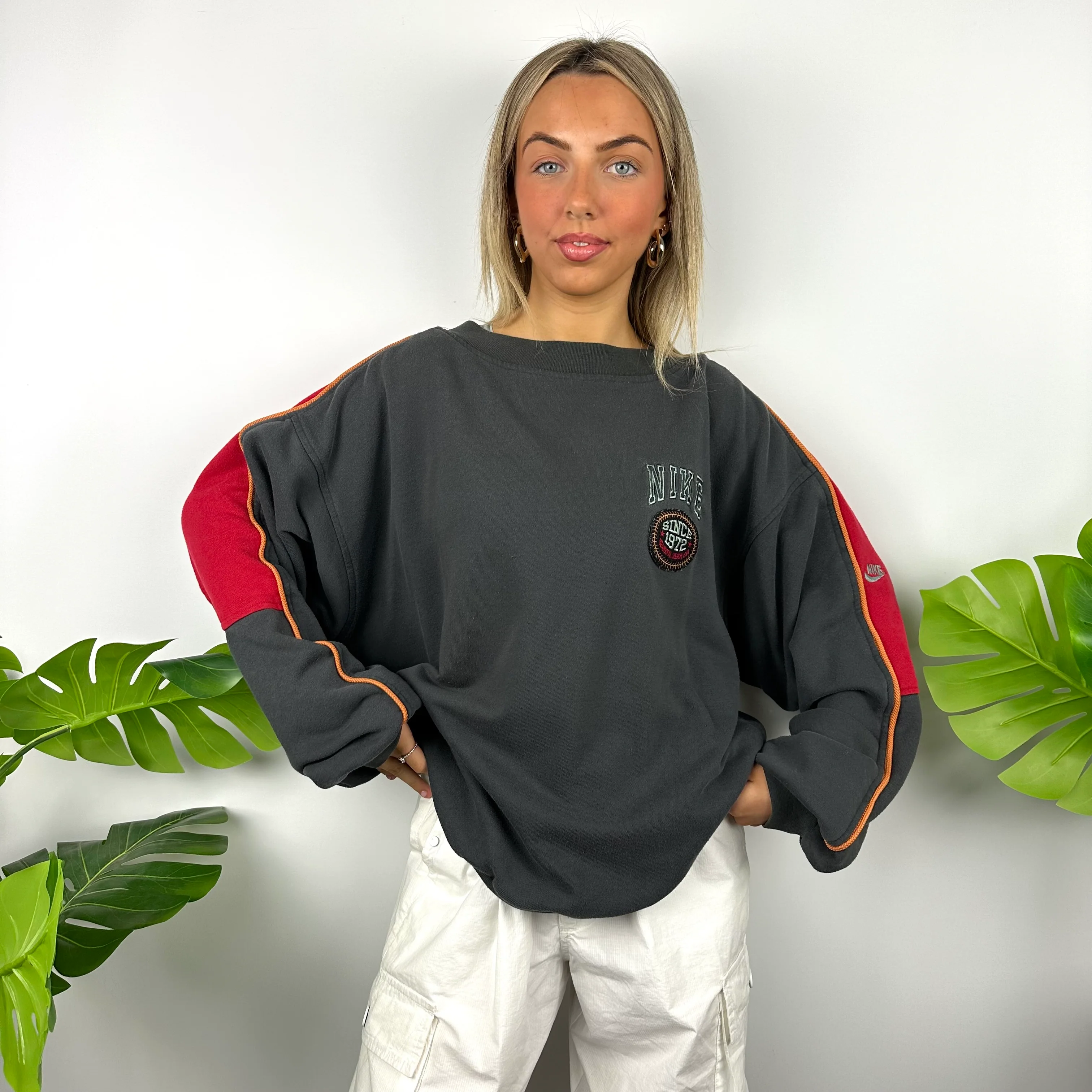 Nike Grey Embroidered Spell Out Sweatshirt (XXL) - Image 6