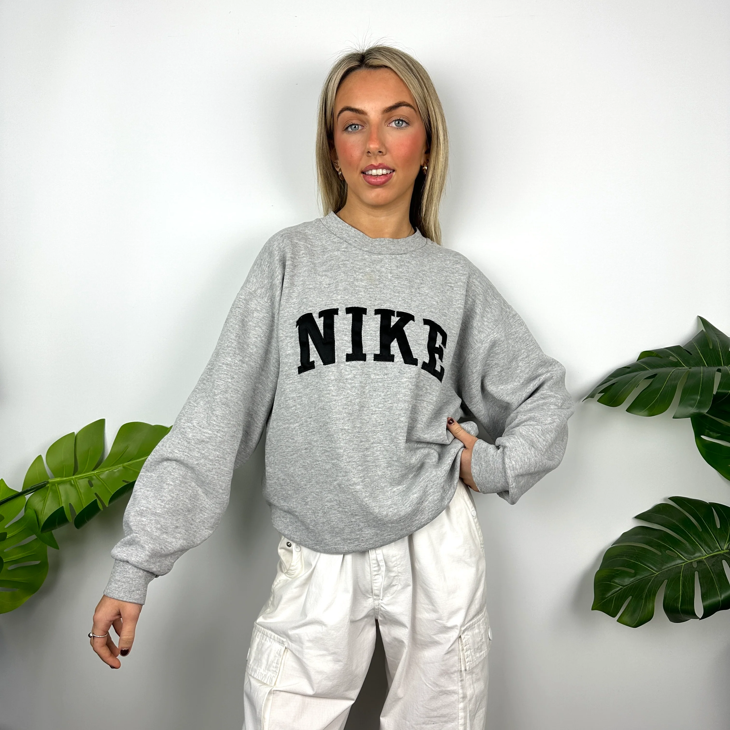 Nike Grey Embroidered Spell Out Sweatshirt (M) - Image 2