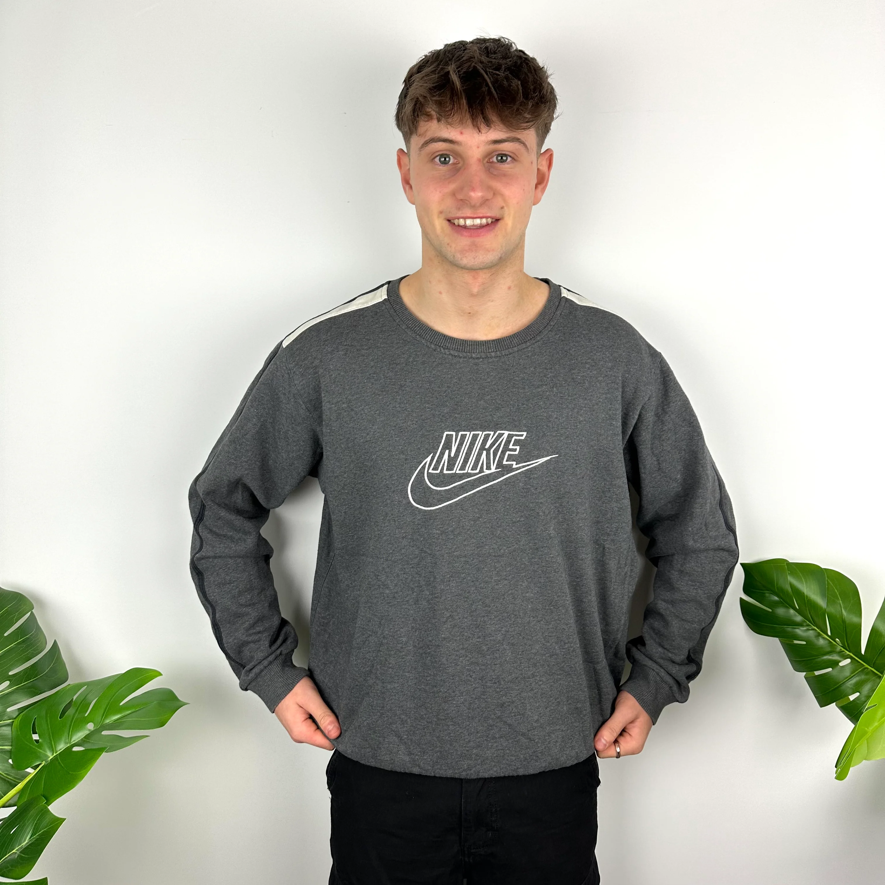 Nike Grey Embroidered Spell Out Sweatshirt (XL) - Image 2
