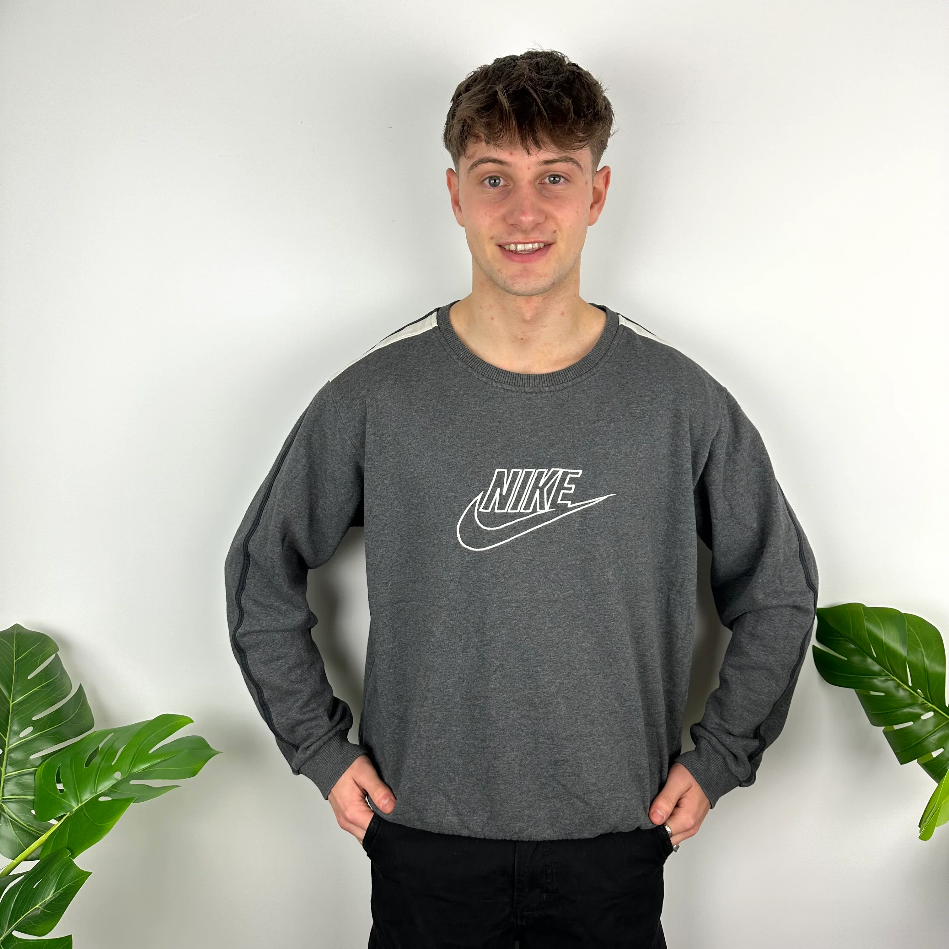 Nike Grey Embroidered Spell Out Sweatshirt (XL) - Image 5