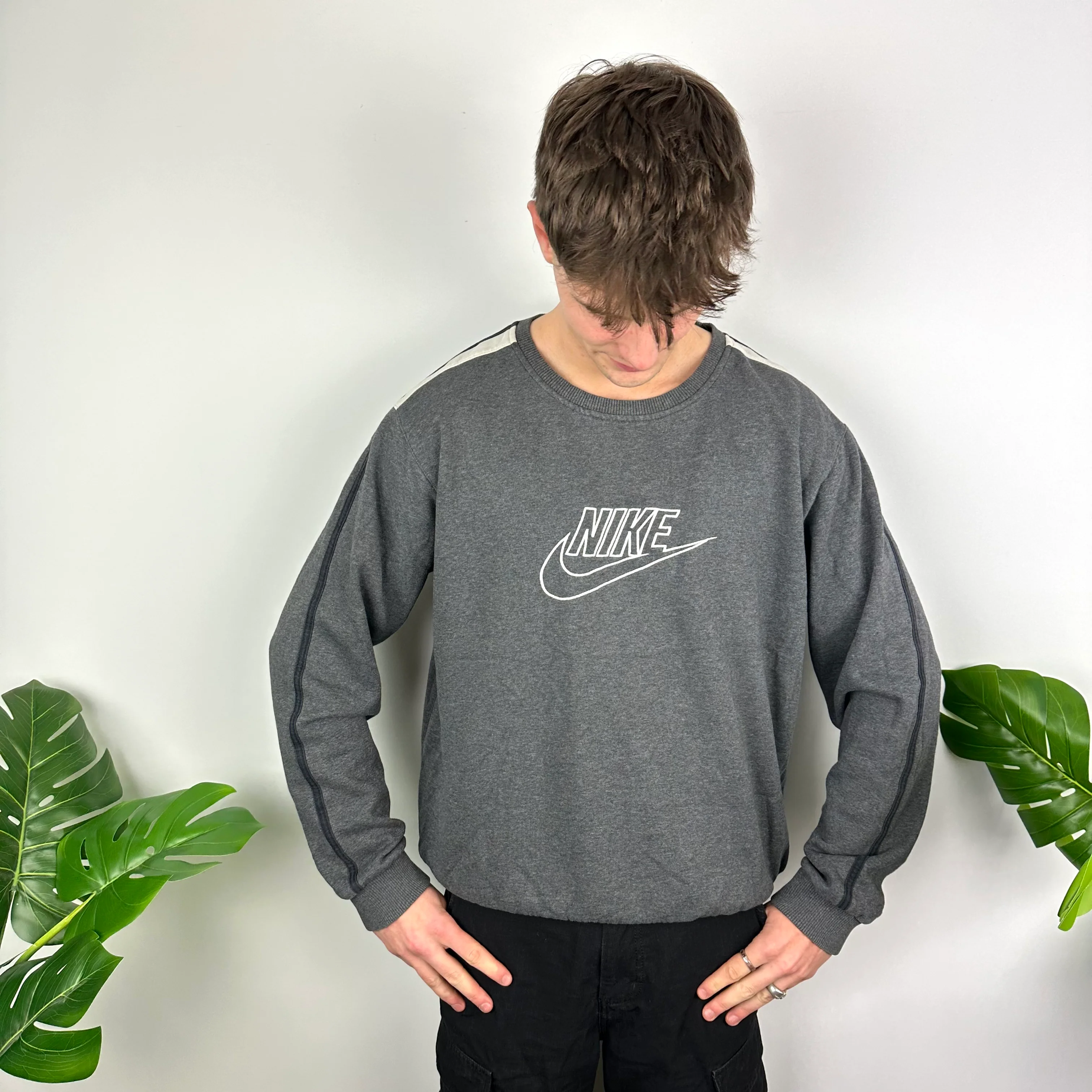 Nike Grey Embroidered Spell Out Sweatshirt (XL) - Image 6