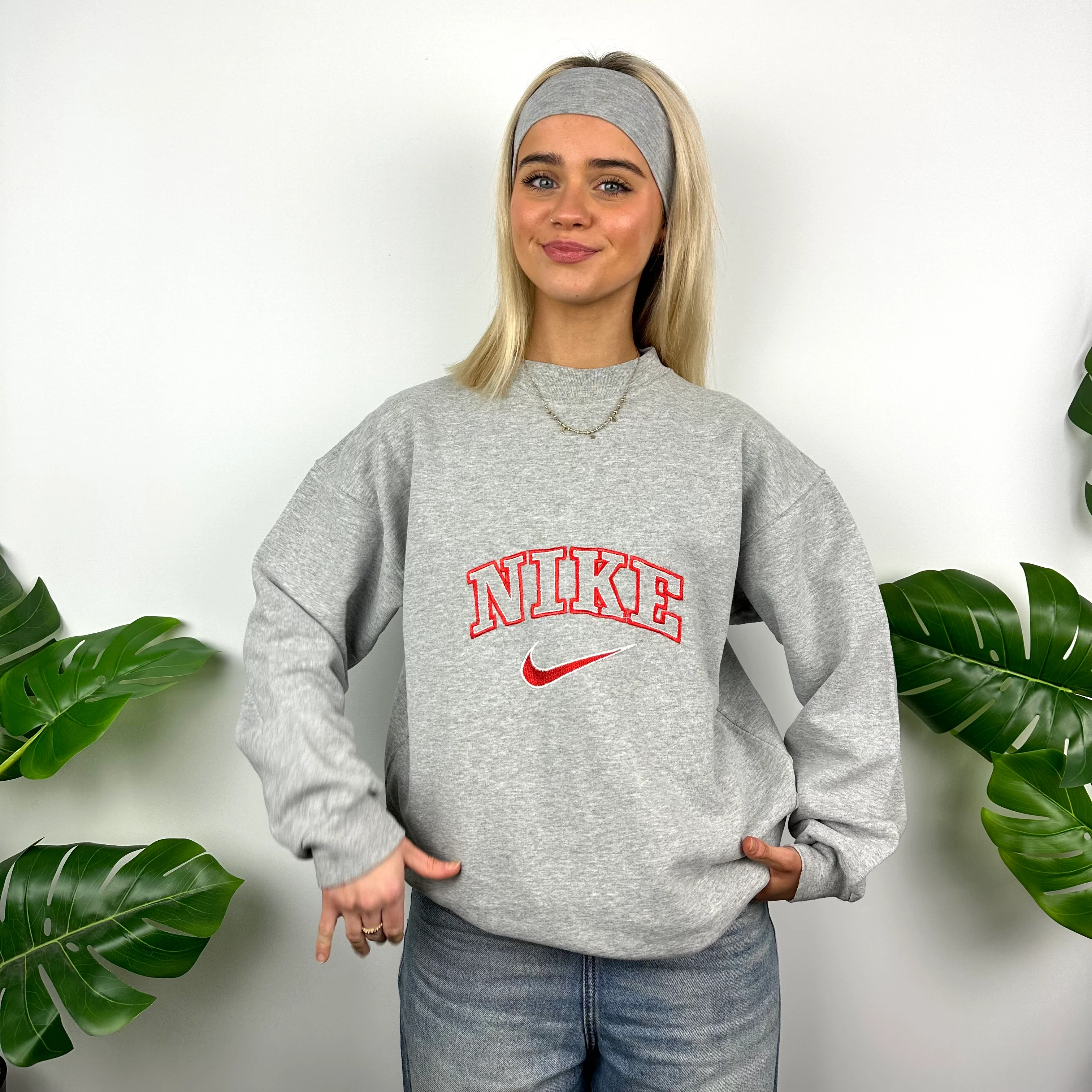 Nike Grey Embroidered Spell Out Sweatshirt (M) - Image 2