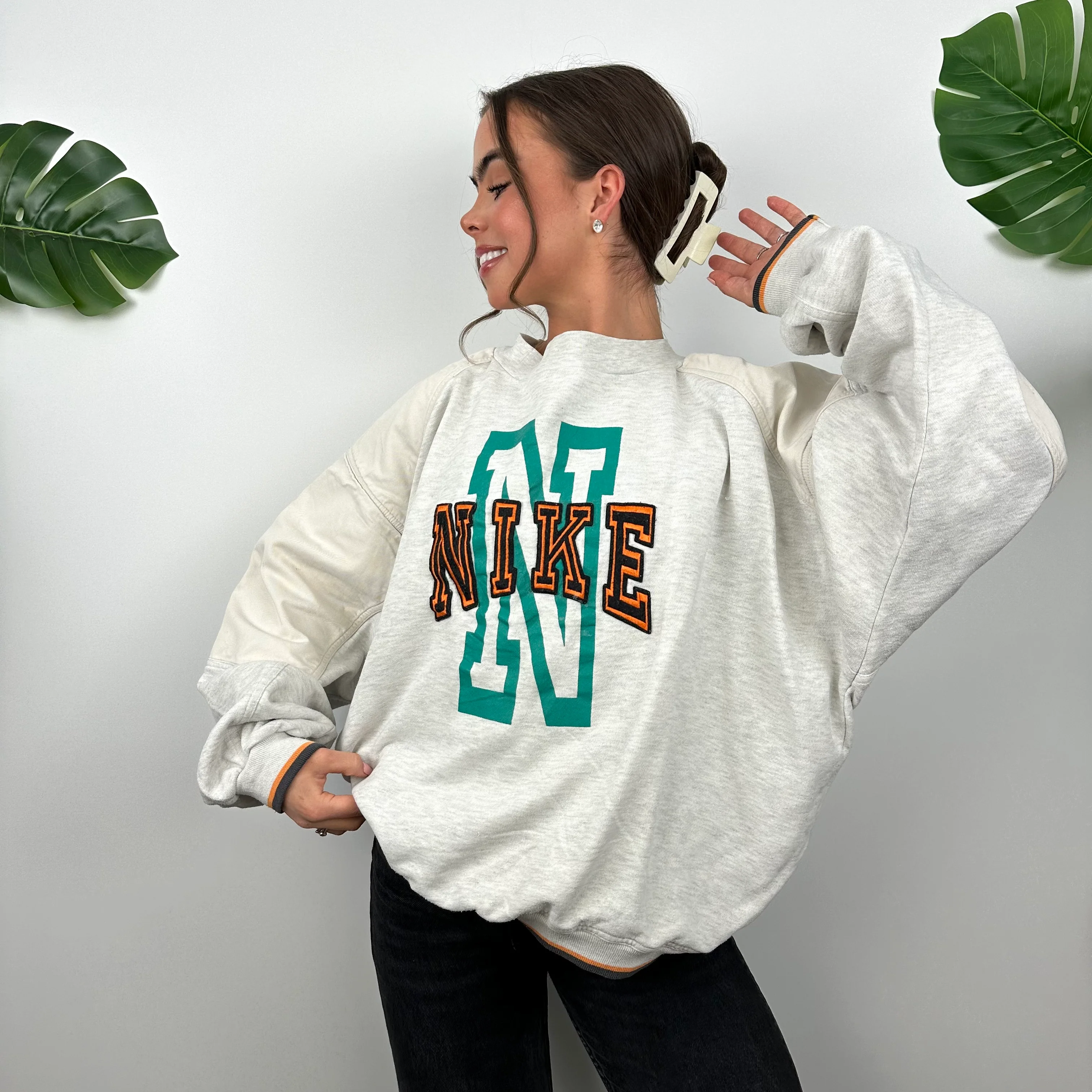 Nike Grey Embroidered Spell Out Sweatshirt (L) - Image 2