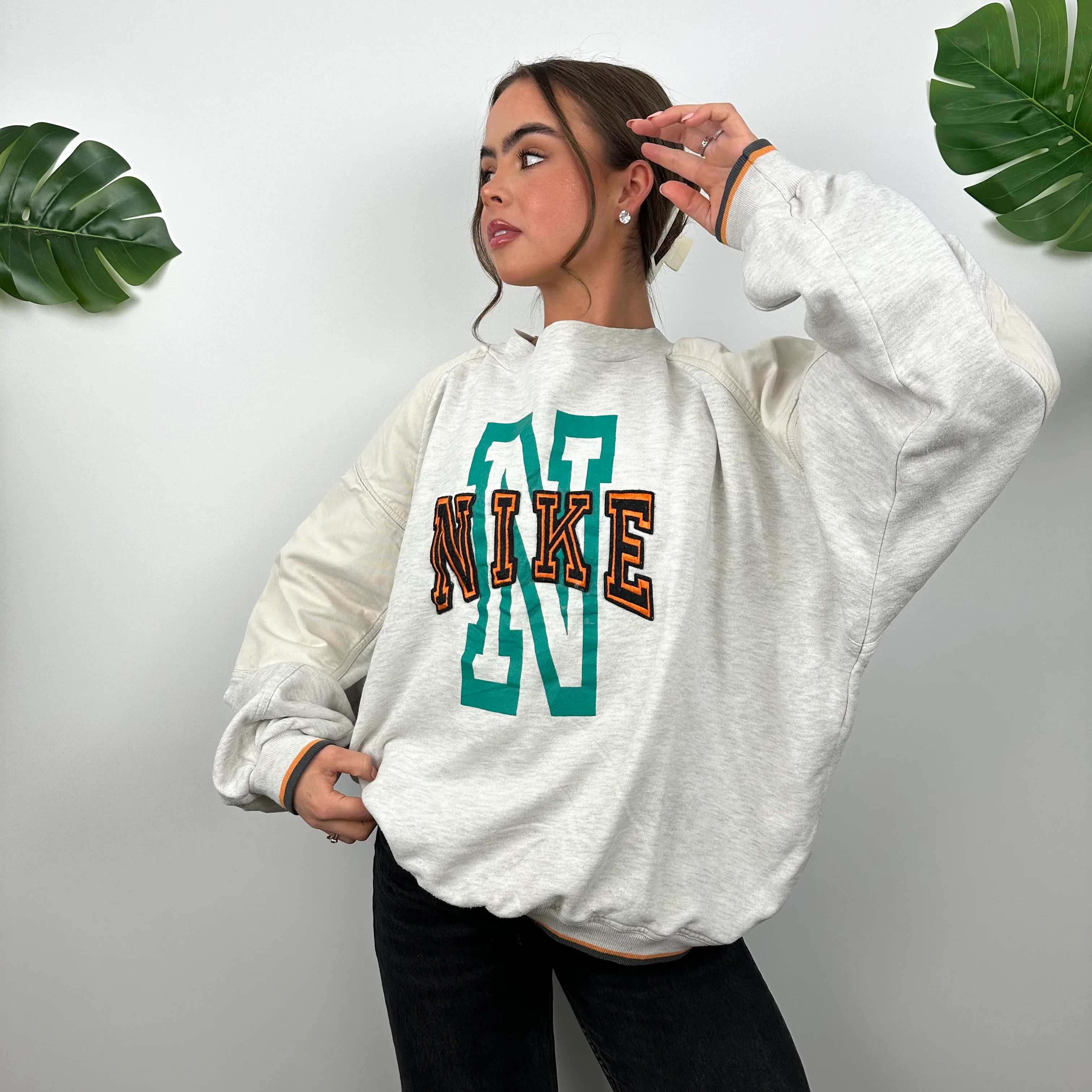 Nike Grey Embroidered Spell Out Sweatshirt (L) - Image 5
