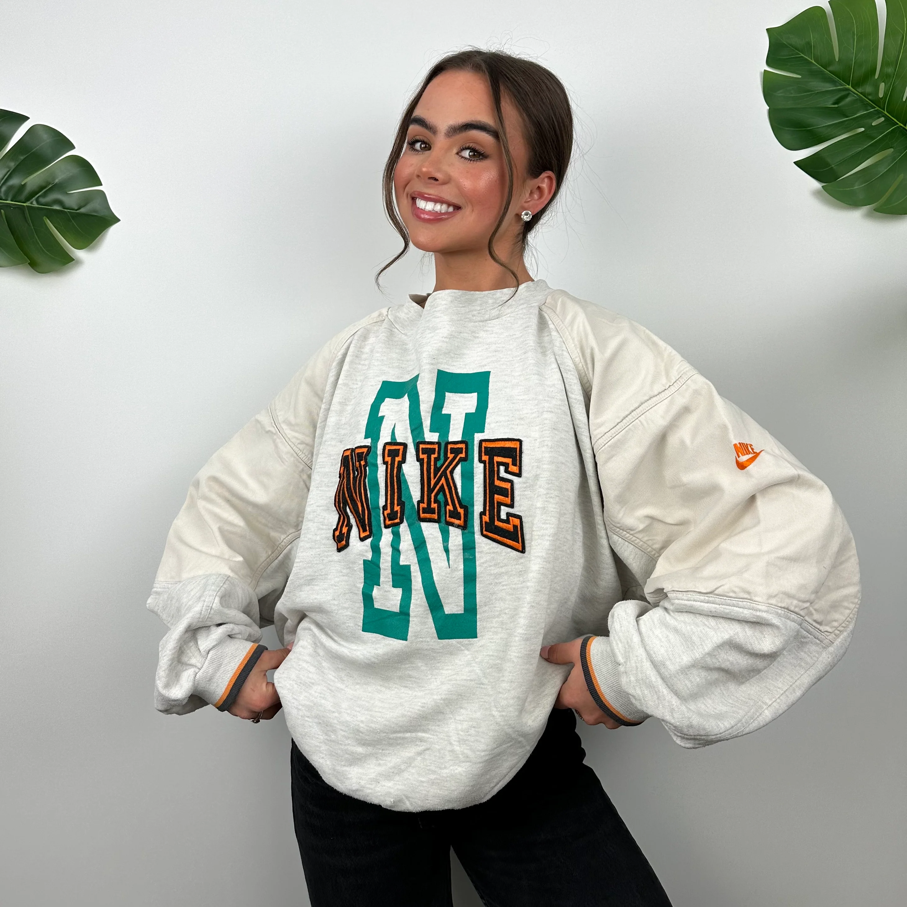 Nike Grey Embroidered Spell Out Sweatshirt (L) - Image 6