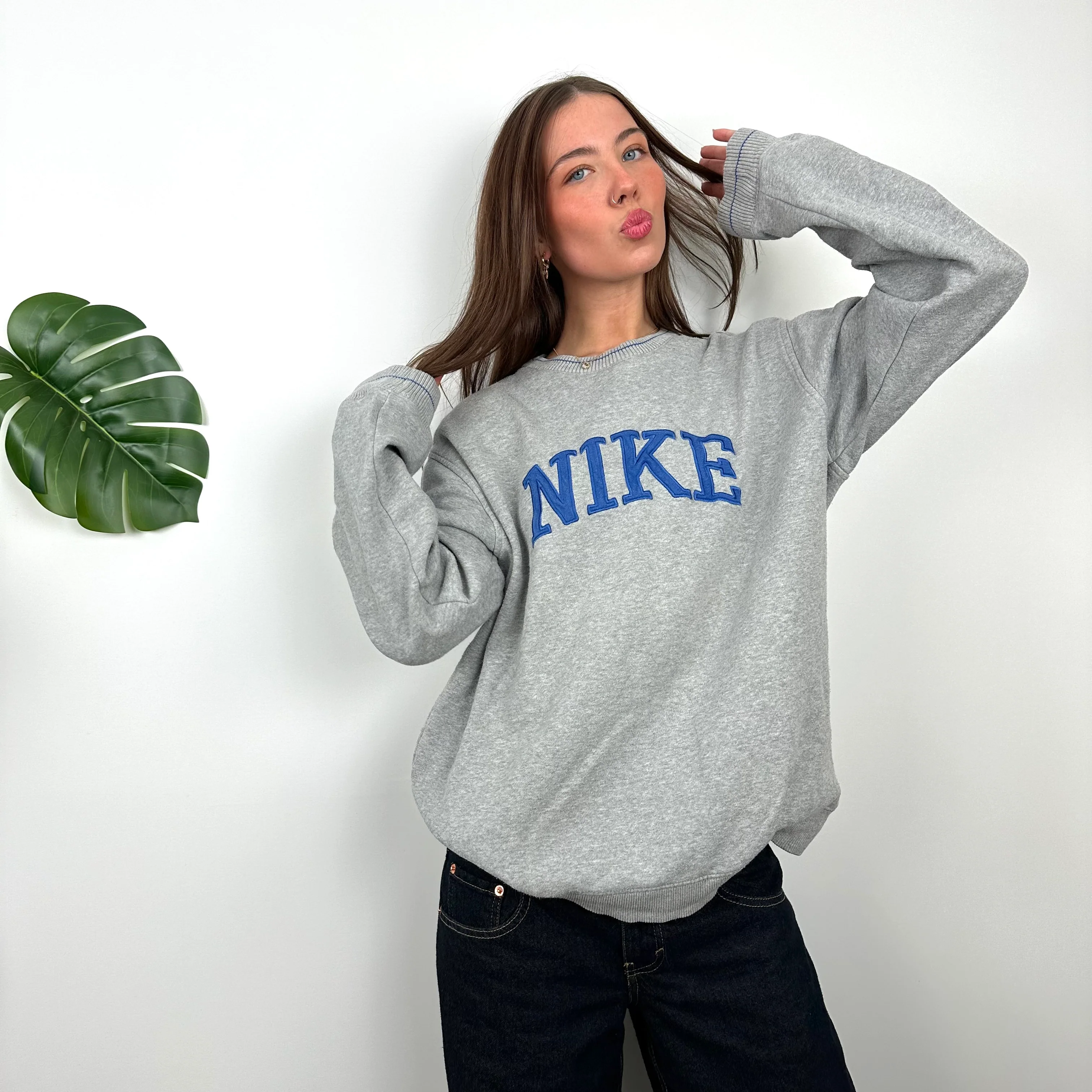 Nike Grey Embroidered Spell Out Sweatshirt (L) - Image 2