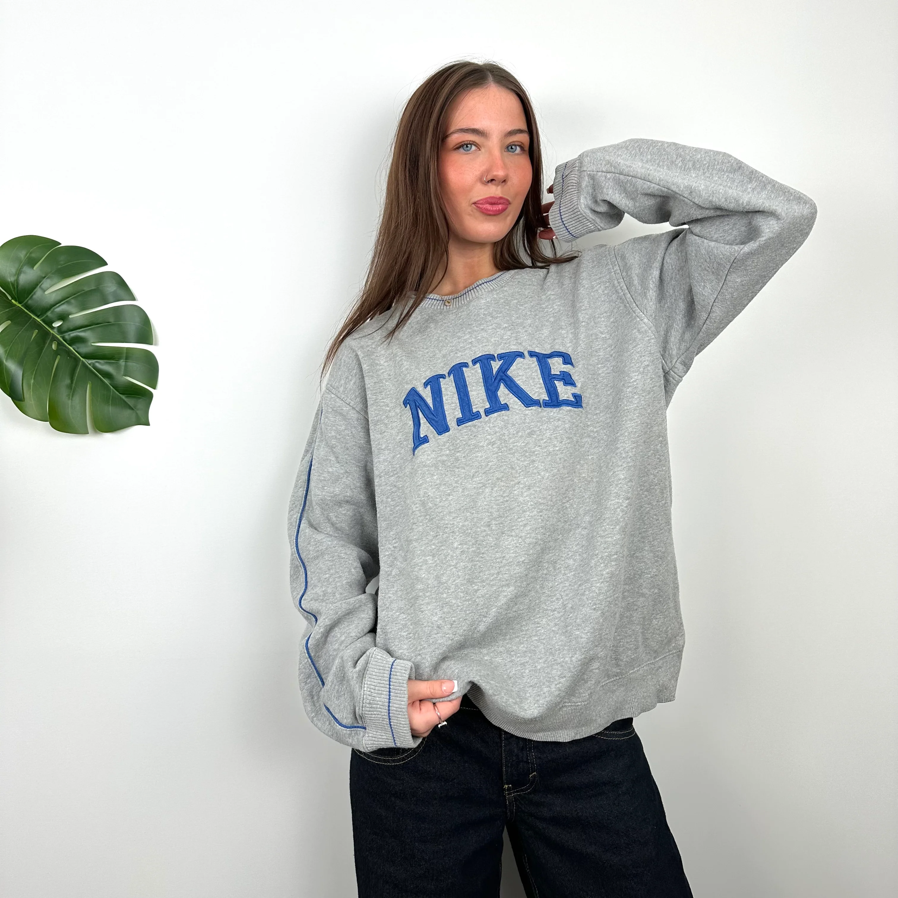 Nike Grey Embroidered Spell Out Sweatshirt (L) - Image 3