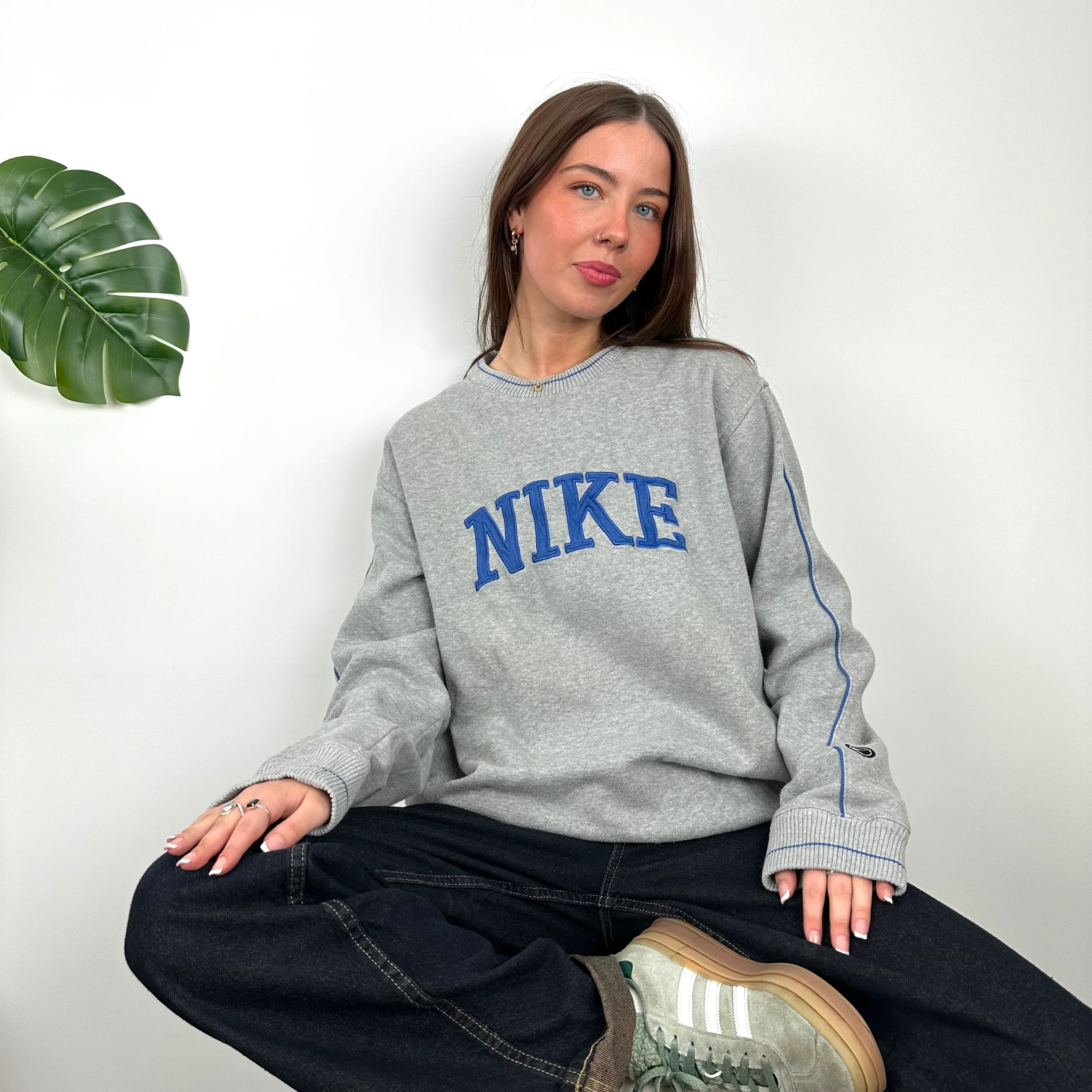 Nike Grey Embroidered Spell Out Sweatshirt (L) - Image 6